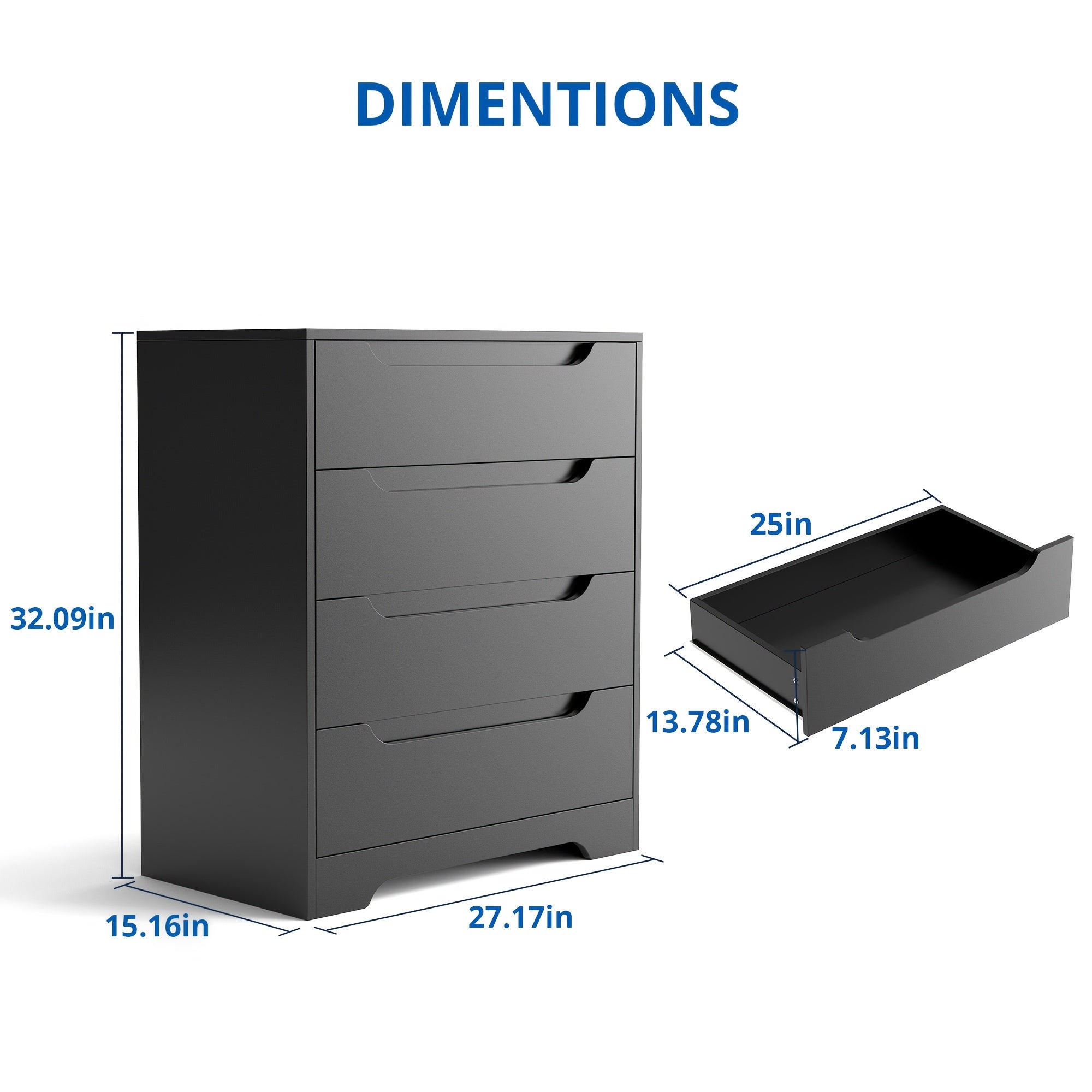 4-Drawer Wooden Storage Dresser Chest, Modern Solid Wood Storage Organizer With Drawers, File Cabinet Organizer For Under Desk, Home Office, Sturdy, Space-Saving, And Easy To Assemble, White&Black