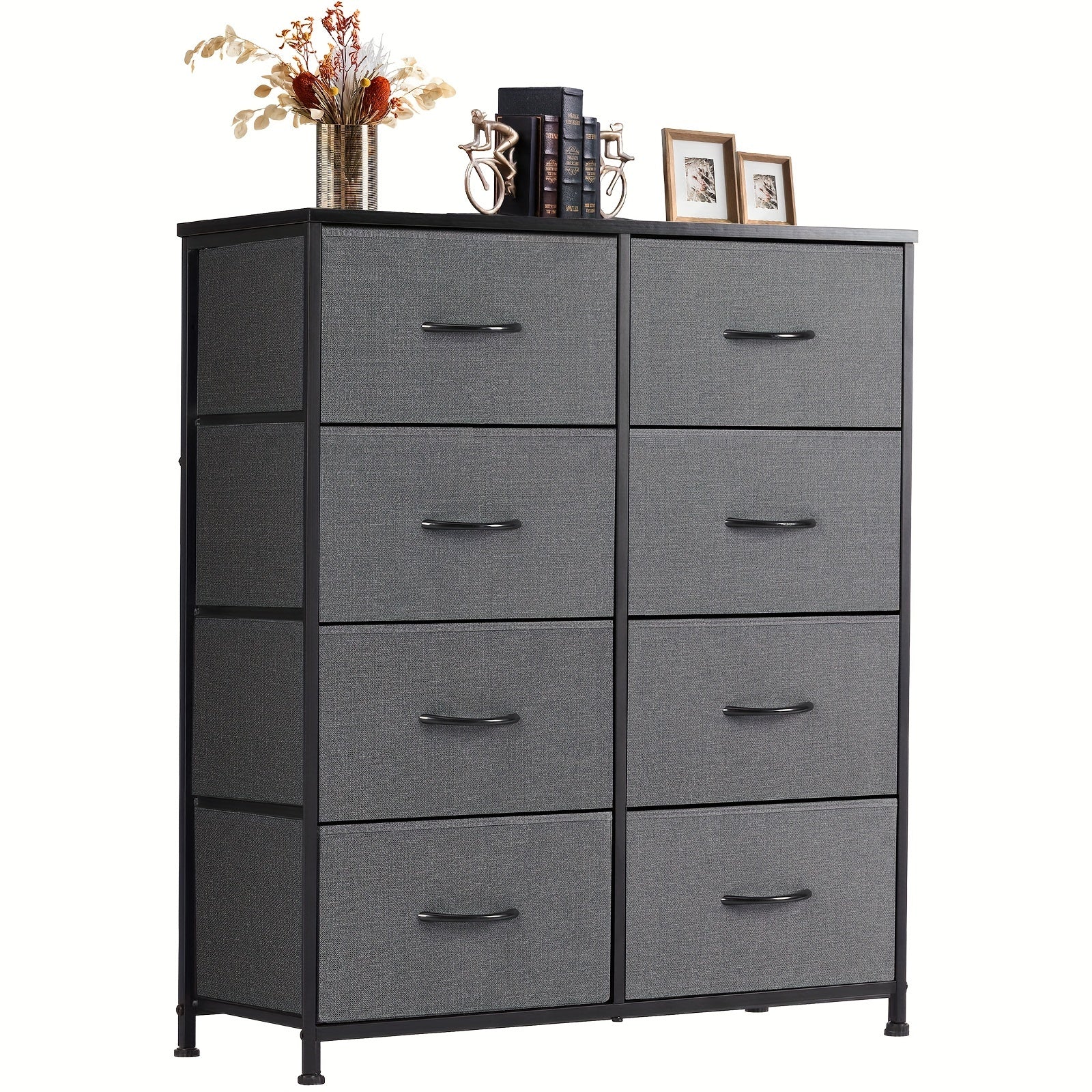 Classic Wooden Top Dresser with 8 Drawers - Freestanding Storage Organizer for Bedroom, Living Room & Entryway - Metal Frame, Floor Standing, Space-Saving Design