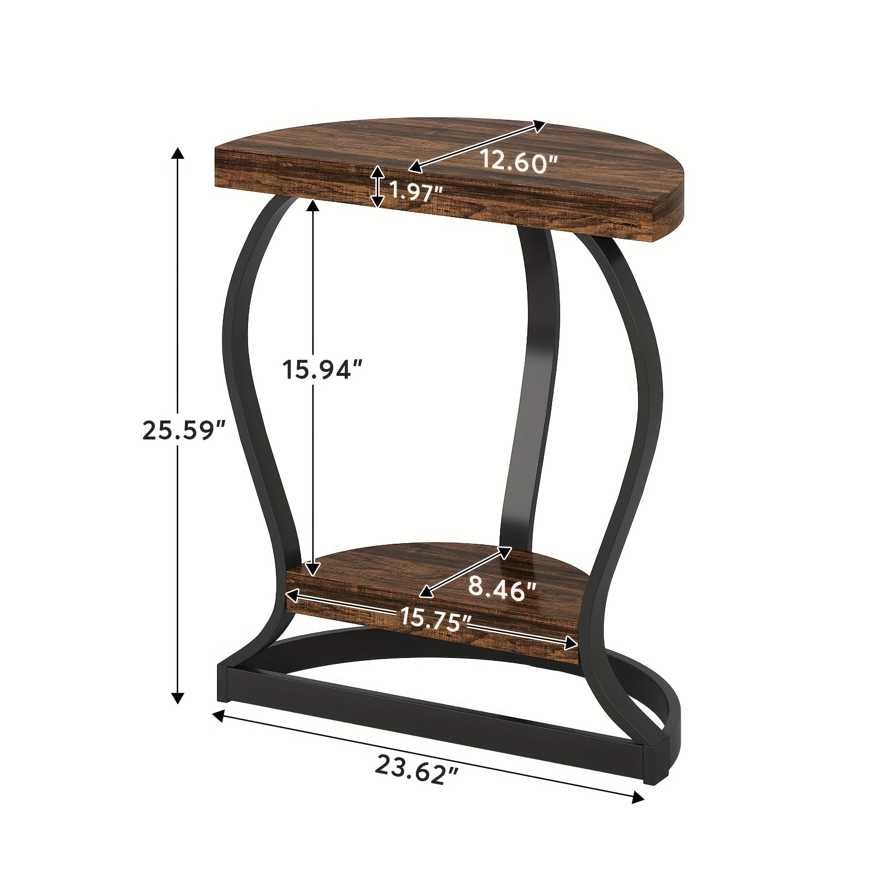 Side Table, Sofa Couch Table With Storage Shelf, 2-Tier Industrial End Table, Stable Metal Frame, Wooden Look Accent Table For Small Spaces, Living Room, Bedroom