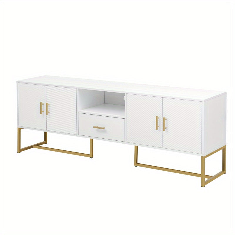 Modern TV Stand for TVs Under 70 Inches, with 1 Drawer, 2 Cabinets and Metal Legs