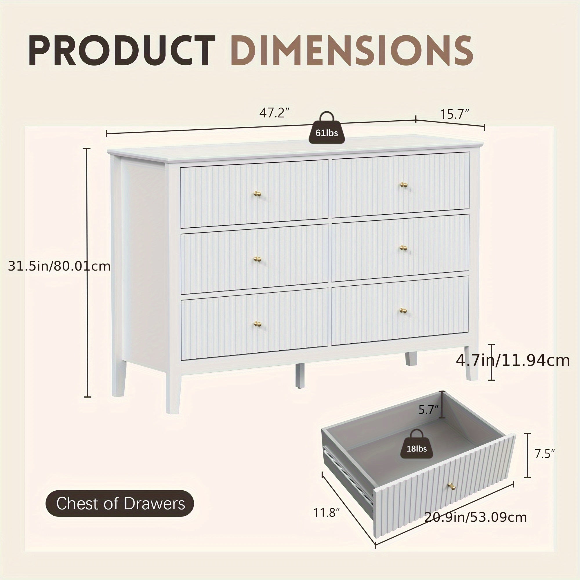 6 Drawers Dresser with Paint Design Top, Fluted Modern Wood Dresser with Storage, Long Storage Dresser, Wooden Drawer Organizer for Bedroom, Hallway, Entryway