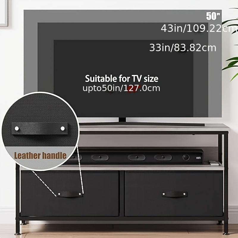 TV Stand 55 Inch Rustic TV Console Table with 3 Tier Storage Shelves Entertainment Center TV Console Table with 2-Drawers for Televisions Black