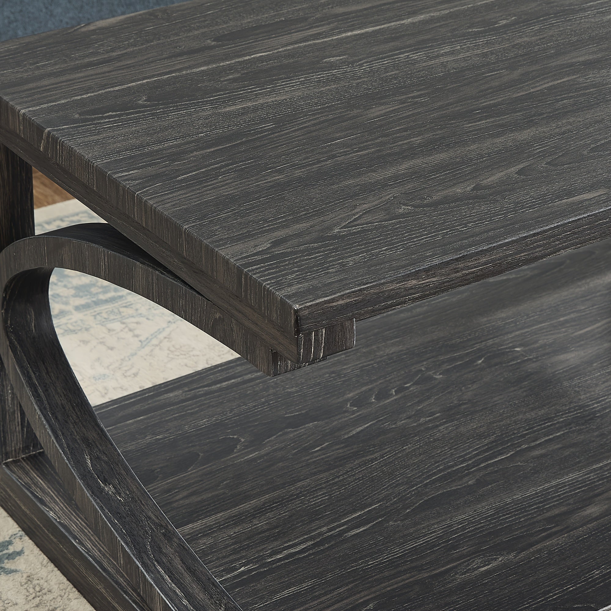 Modern 122cm Black Wooden Coffee Table with Storage - Unique Geometric Design, Perfect for Living Room, Kitchen, or Apartment