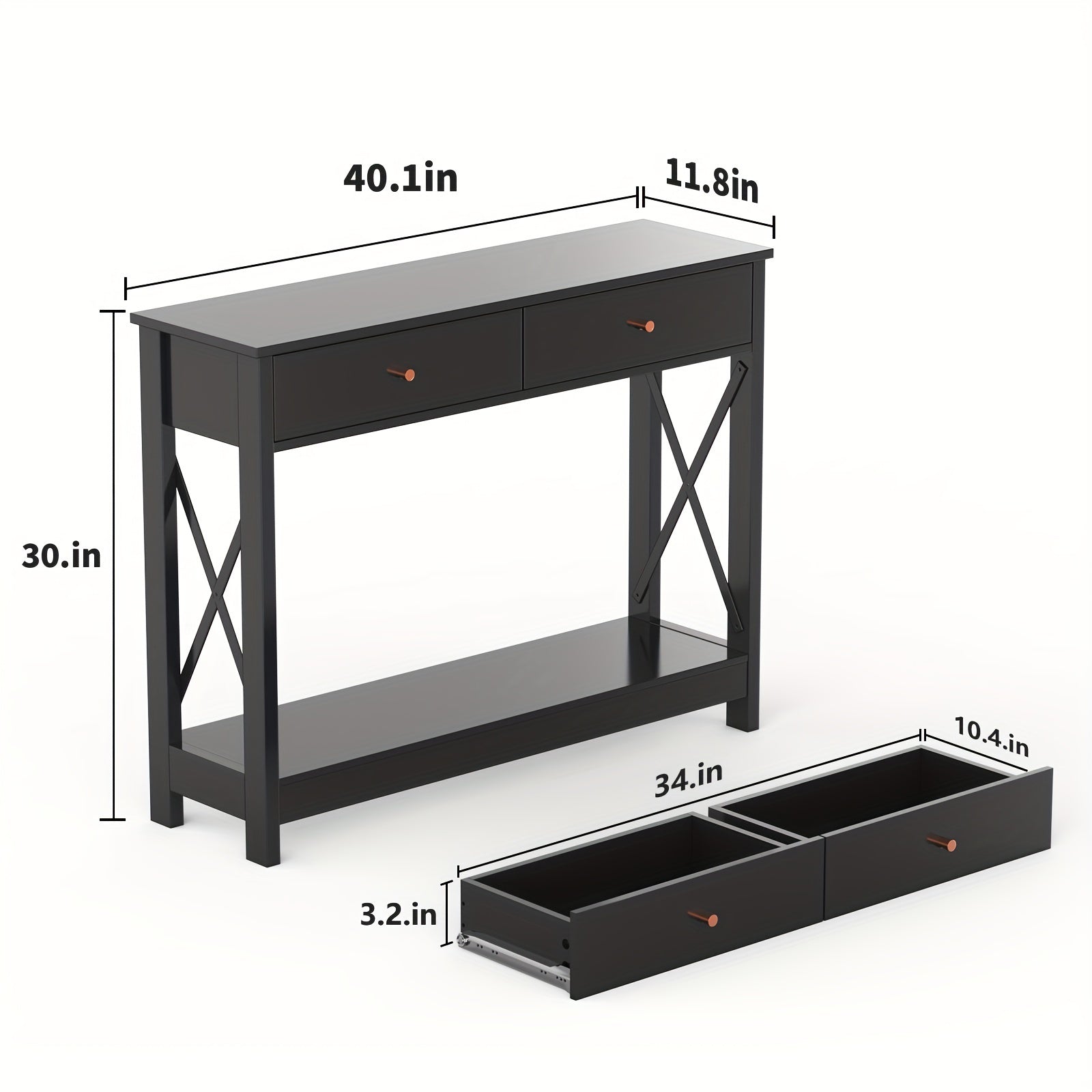 Console Table With Drawers, Wood Farmhouse Narrow Entryway Table With Storage Shelf, Black Sofa Table For Living Room, Hallway, Front Hall, Foyer (Dimensions in cm)