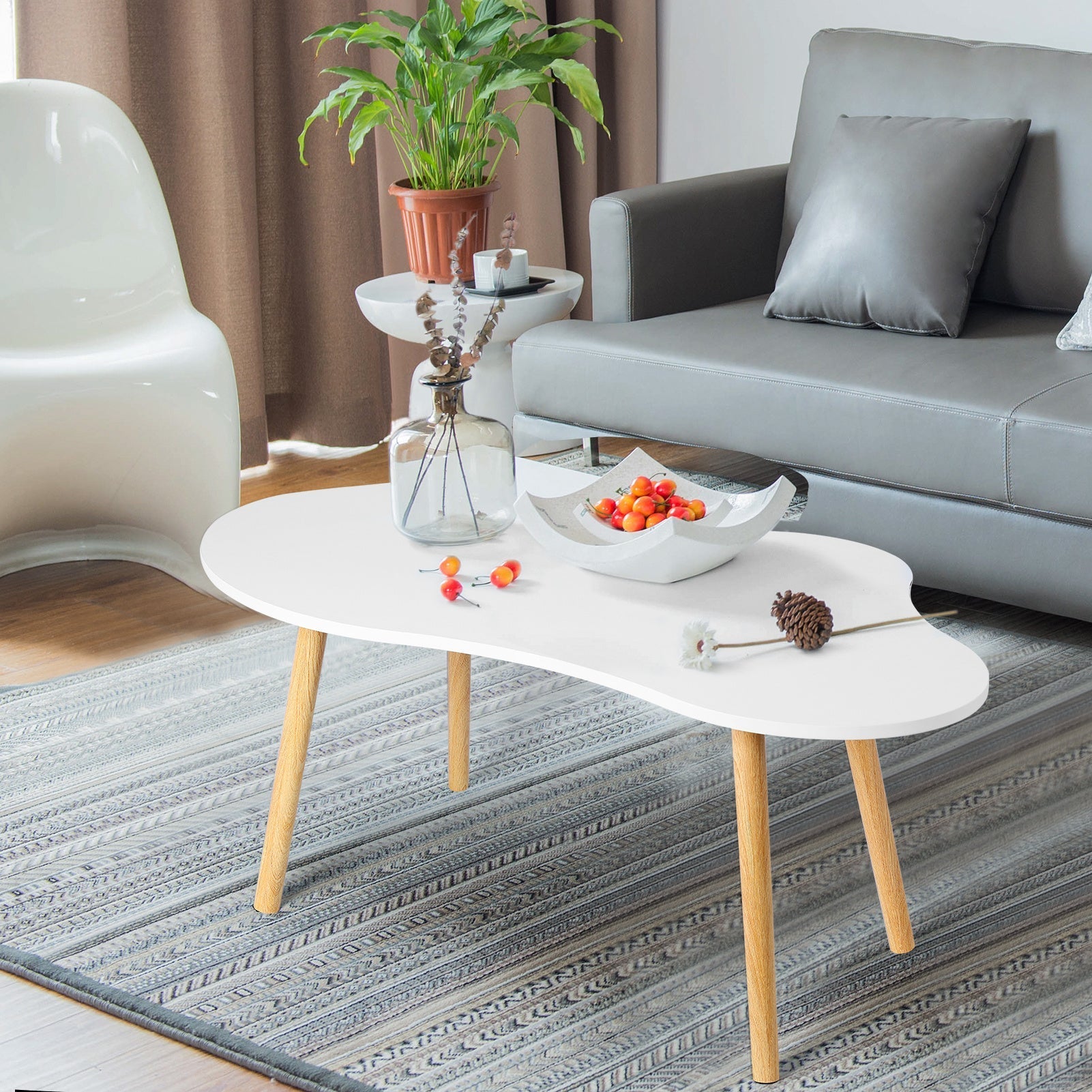 Modern Nordic-Inspired Coffee Table - White, Contemporary Cloud Design with Storage for Living Room & Small Apartments, Coffee Table for Living Room