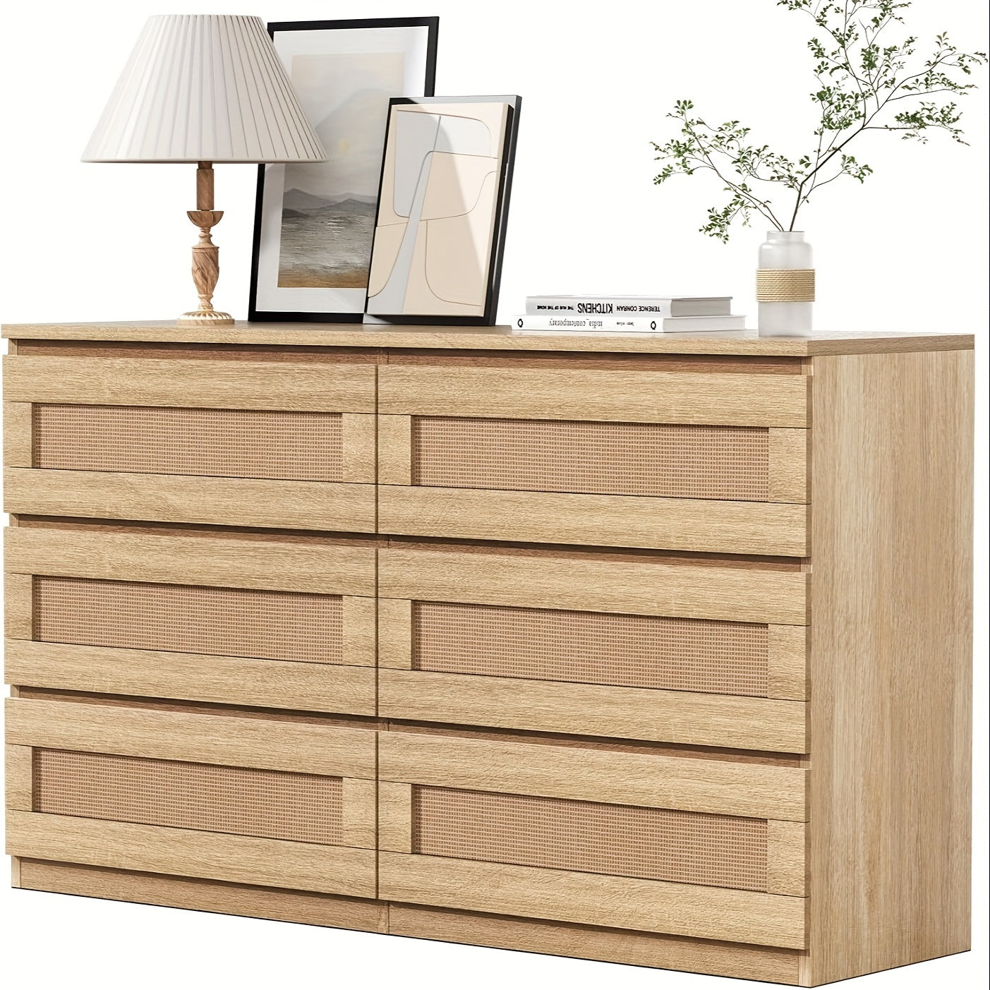 6/8-drawer rattan chest of drawers, easy to assemble, suitable for living room/bedroom/office, wooden