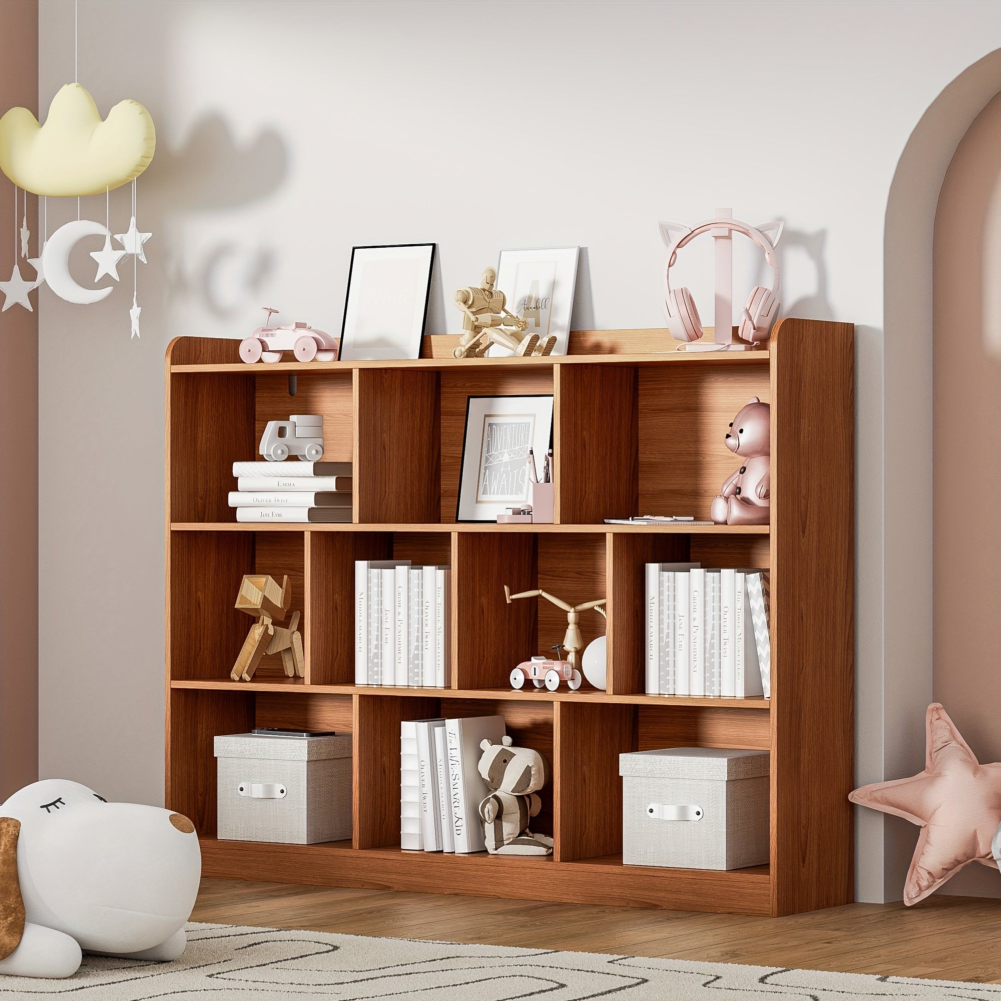 Cube Bookshelf, Bookshelf with 3 Open Shelves, 10 Cubes Minimalist Storage Rack, Suitable for Living Room, Office