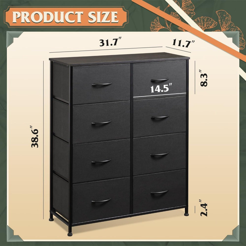 Fabric Dresser for Bedroom, Tall Dresser with 8 Drawers, Storage Tower with Fabric Bins, Double Dresser, Chest of Drawers for Closet, Living Room, Hallway