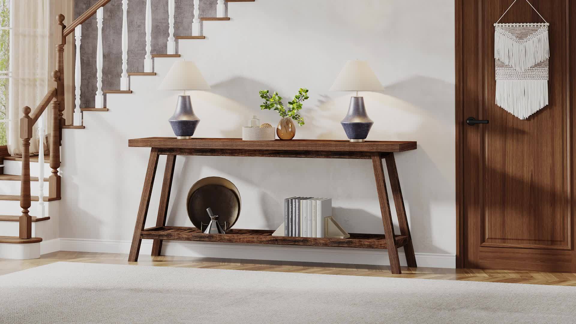 180 cm Extra Long Console Table for Entryway, Farmhouse Console Entryway Table, 2-Tier Narrow Wood Foyer Sofa Couch Table for Hallway, Entrance, Living Room