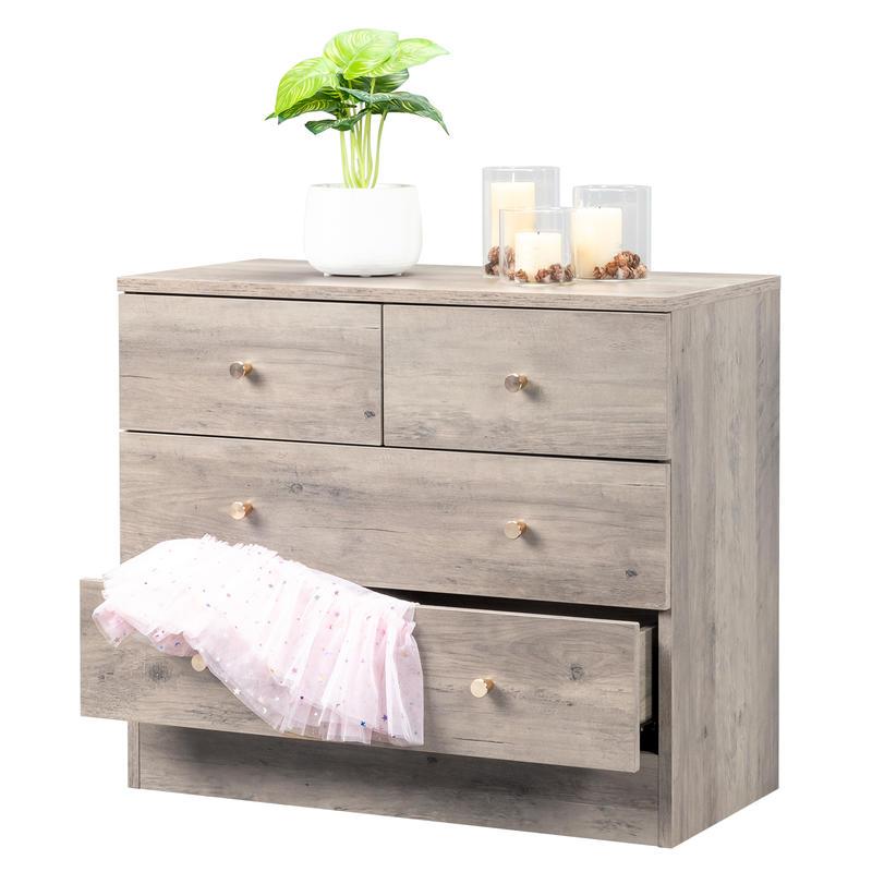 Chic Gray 4-Drawer Dresser - Solid Hardwood Nightstand with Storage, Perfect for Bedroom & Living Room, Simple