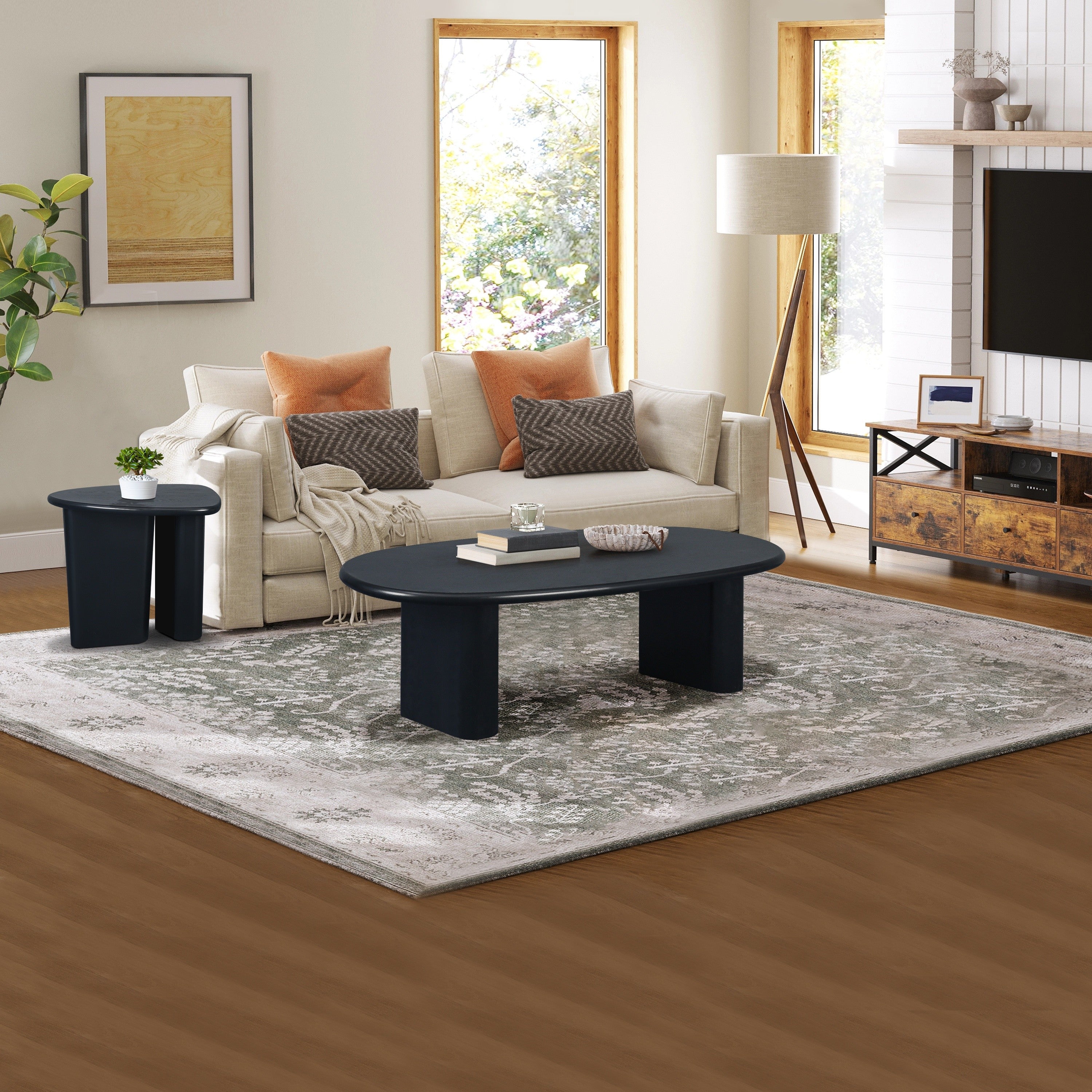 Bi-directional Oval Large Top Heavy Duty Coffee Table With A Choice Of Two Different Size Combinations, Suitable For Living Room Sofa