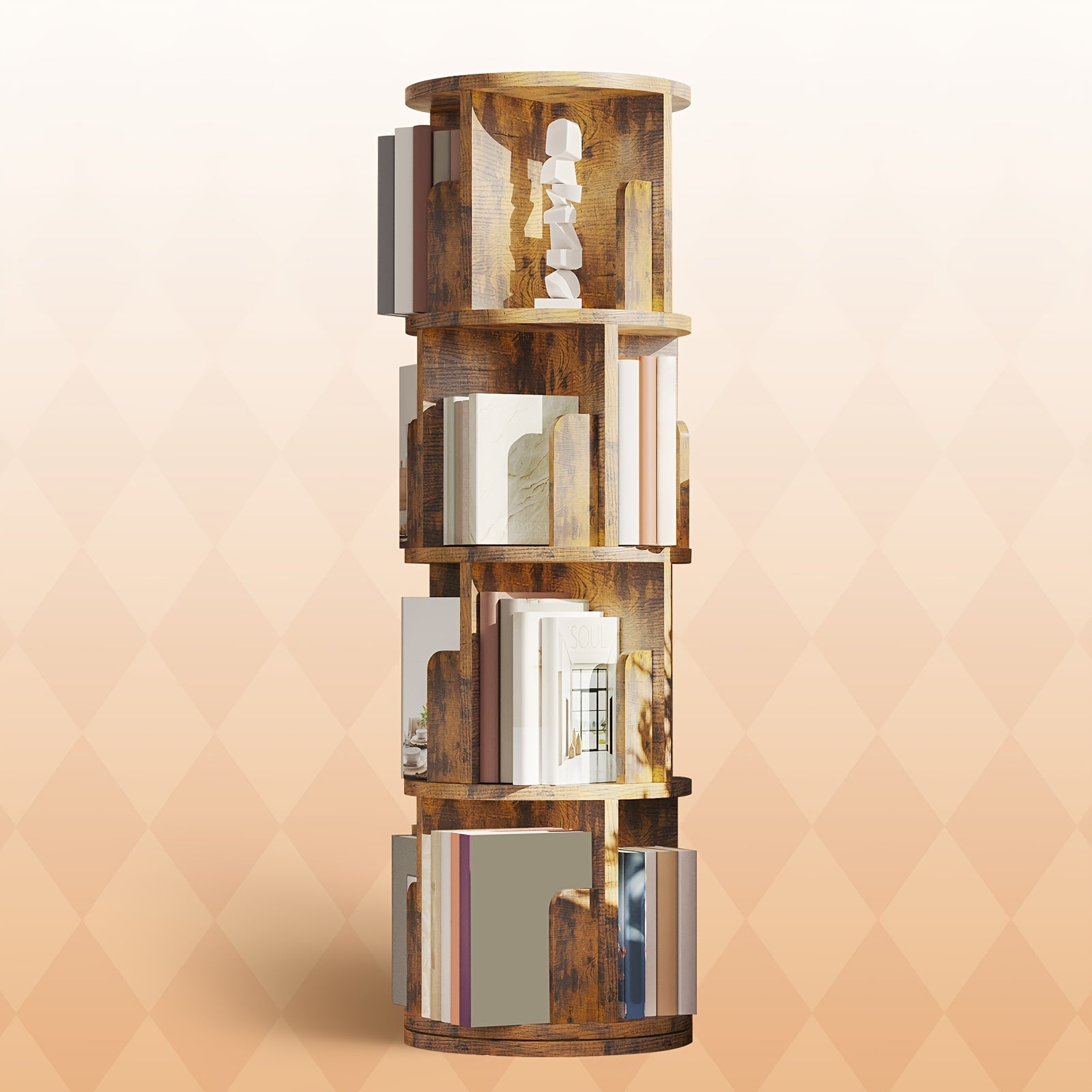 4-Tier 360° Rotating Bookshelf, Space-Saving Corner Bookcase For Bedroom, Living Room, And Study Room, Brown