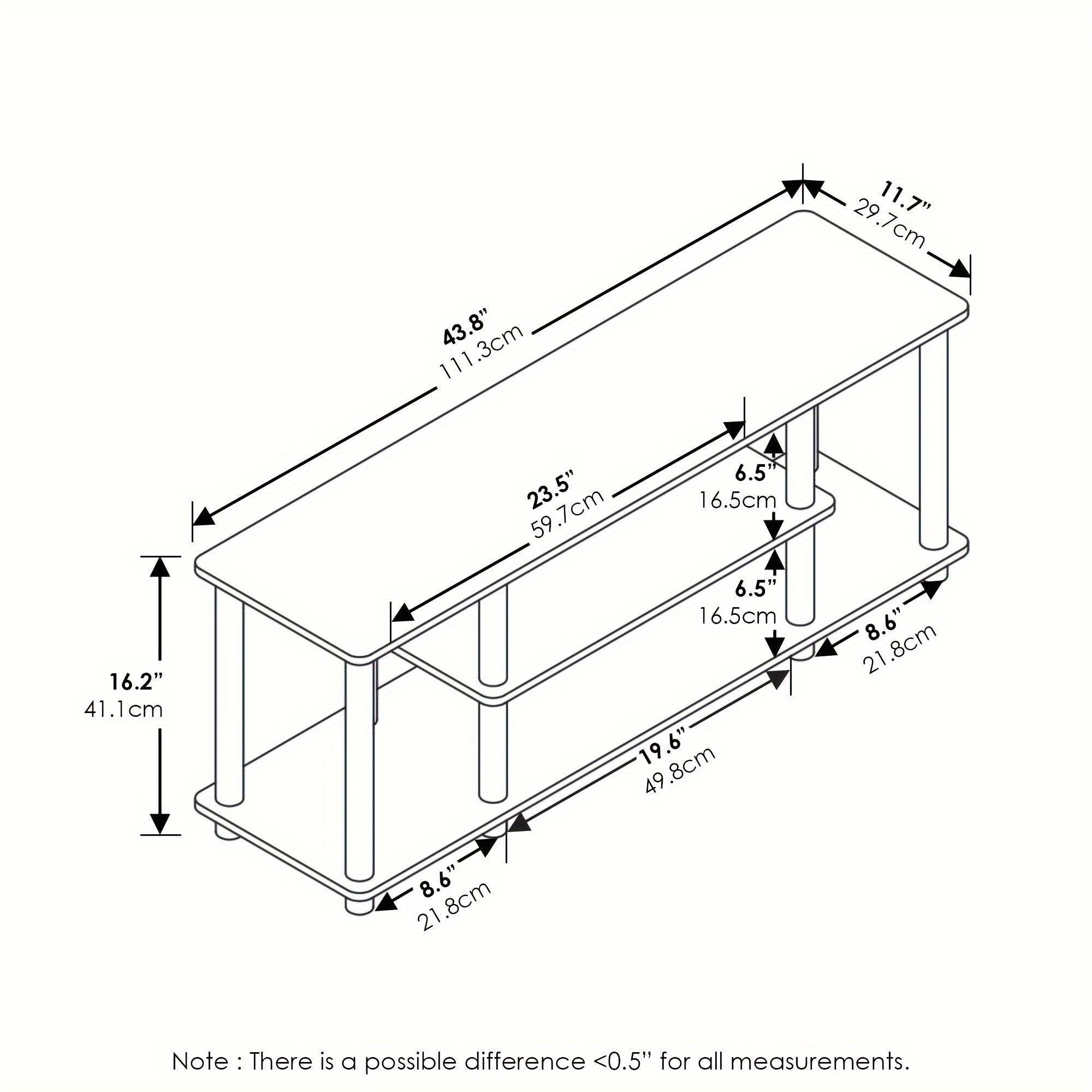 3-Tier Entertainment Stand Up To 127cm TV, TV Console Table With Storage Shelves For Living Room, Entertainment Room, Easy Assembly