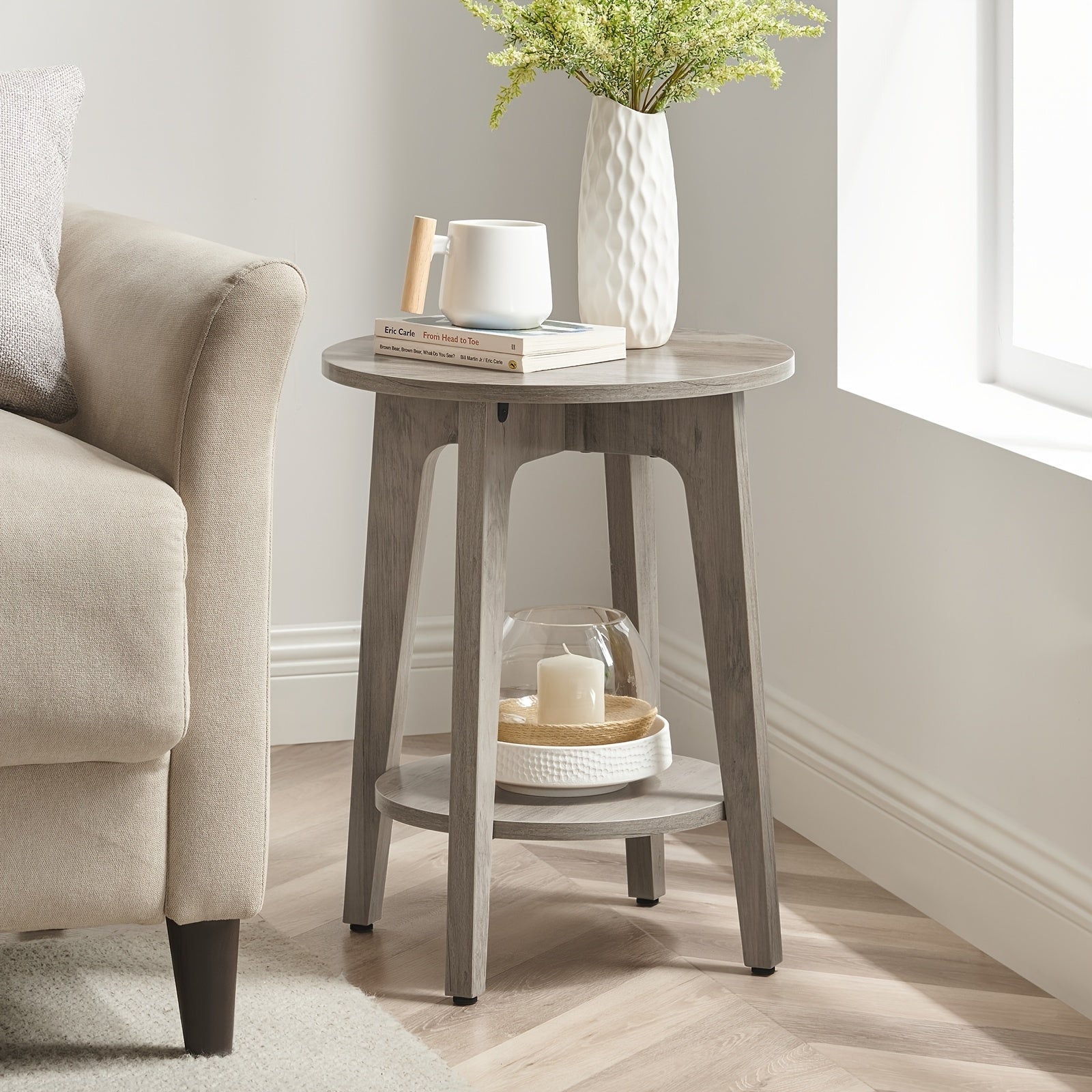 Round End Table Farmhouse End Table Coffee Table Round End Table Small Table End Tables Living Room Corner Table Drink Table, for Office, Bathroom, Hallway, Closet, Kitchen, End Table, Compact, Space-Saving, And Easy to Assem