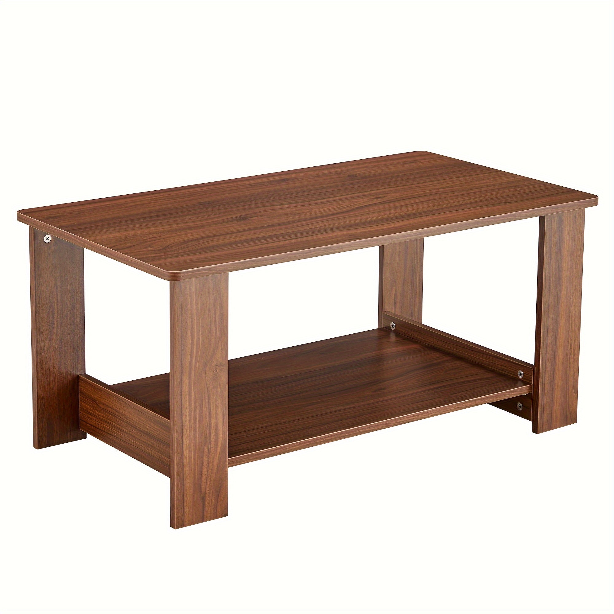 Farmhouse Wood Coffee Table - Boho Tea Table with Storage Shelf, Rectangle Center Table Wood Look Accent Table, 2-Tier Sofa Side Table Modern Rectangular Coffee Table Living Room Furniture, Local Warehouse, Farmhouse Clearanc