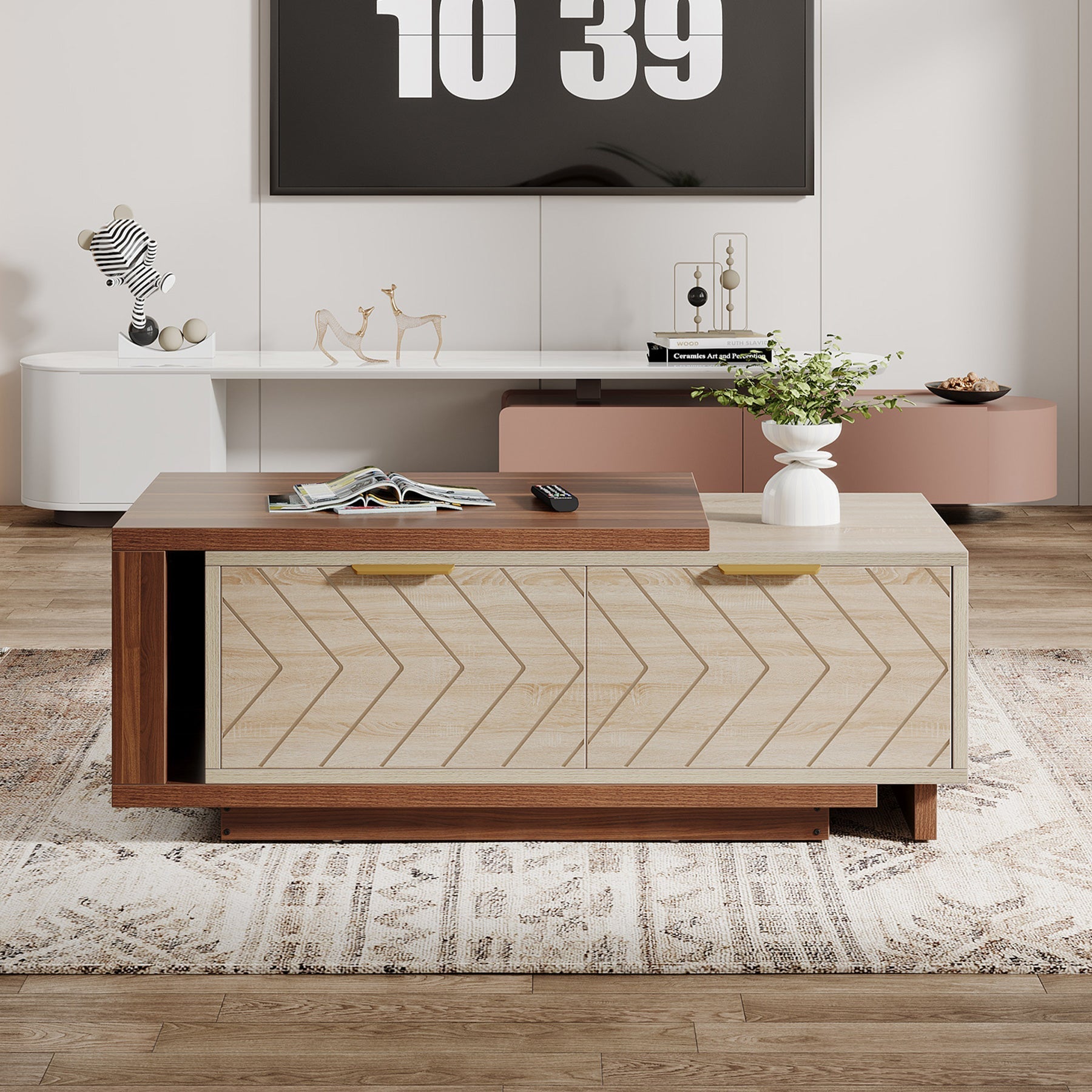 Extendable Coffee Table, Center Table Cocktail Table with 2 Storage Drawers (in cm)