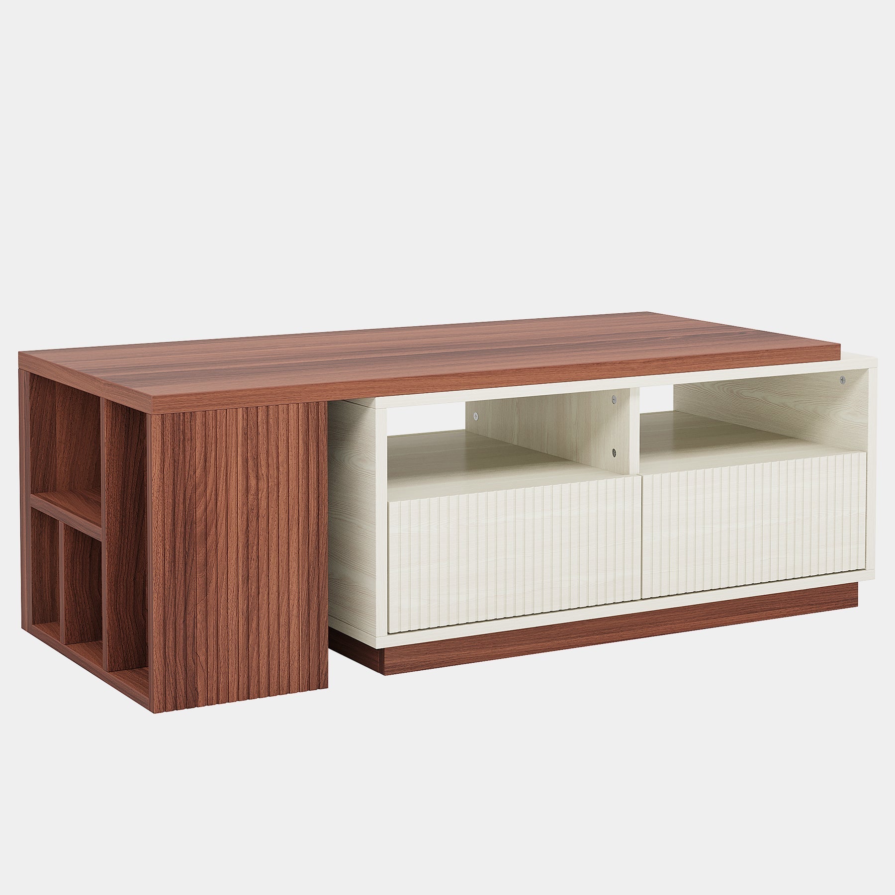 Extendable Coffee Table, Center Table with 2 Drawers and Reversible Tabletop (Measurements in cm)