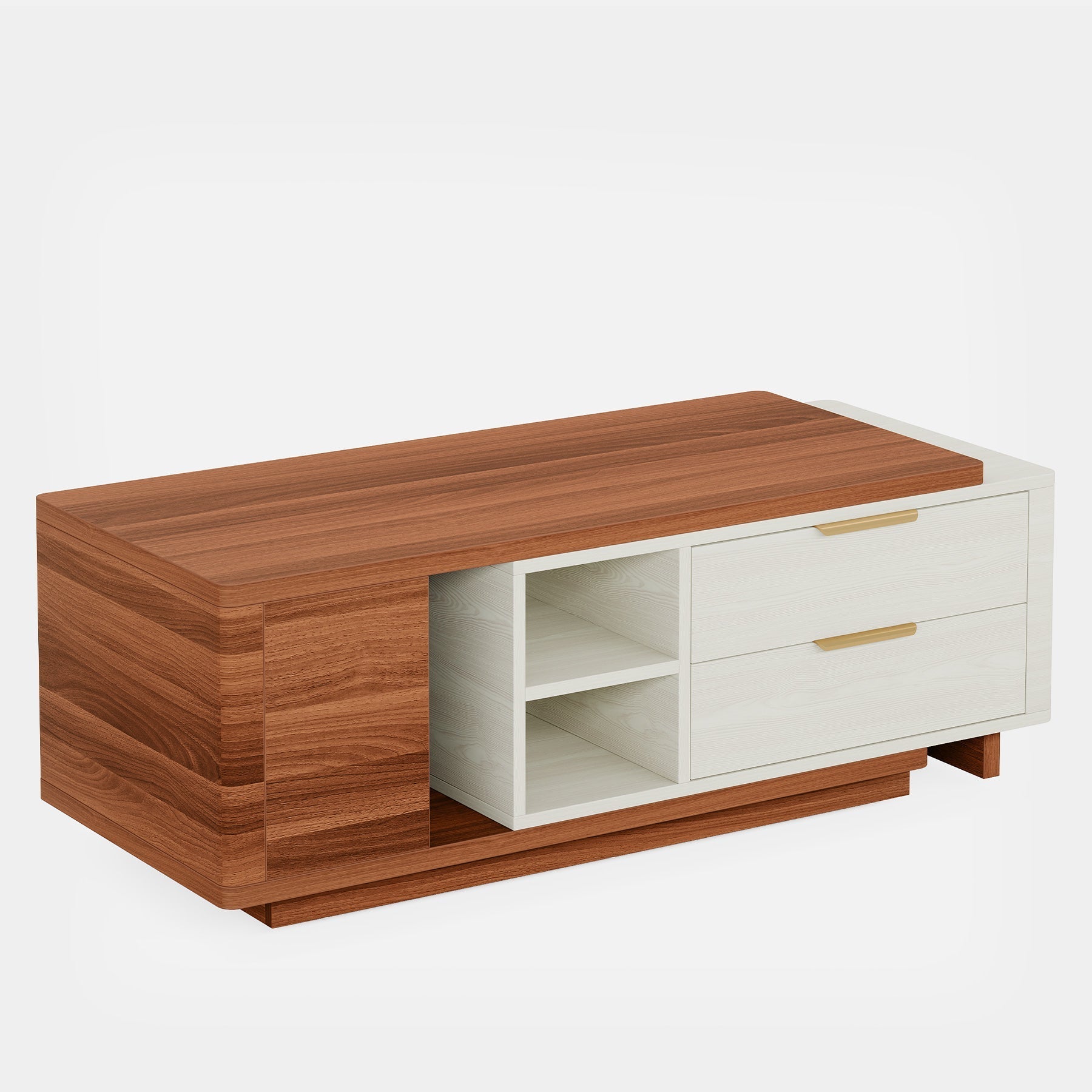 Extendable Coffee Table, Two-Tone Wood Center Table with 2 Drawers (Dimensions in cm)