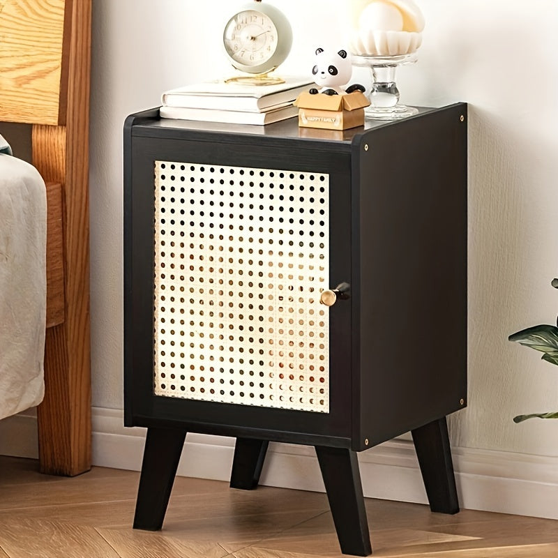 Modern Slim Bedside Table - Compact Wooden Storage Cabinet for Rental Rooms, Available in Teak/Black