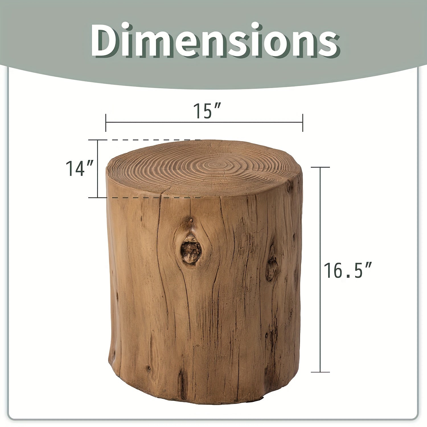 38cm Outdoor Side Table For Patio, Concrete Side Table Tree Stump Side Table, Garden Stool Side Table, Patio Side Table, Outdoor Accent Table, Light Brown Outdoor End Table Stump Coffee Table, Christmas Holiday Decorations Sid