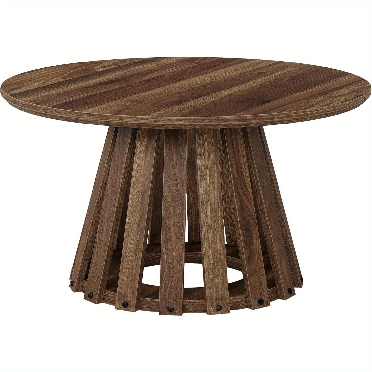 81cm Round Coffee Table, Farmhouse Circle Coffee Table with Slatted Base, Rustic Wood Accent Center Table for Living Room