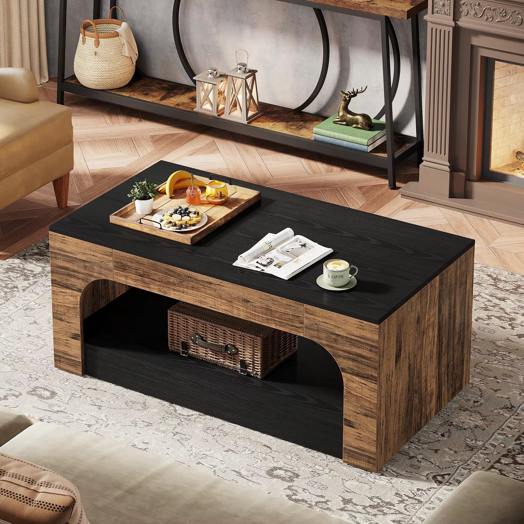 Chic 2-Tier Wooden Coffee Table with Storage - Sturdy Hardwood Construction, Holds Up to 120 lbs Capacity, Perfect for Living Room & Dining Area