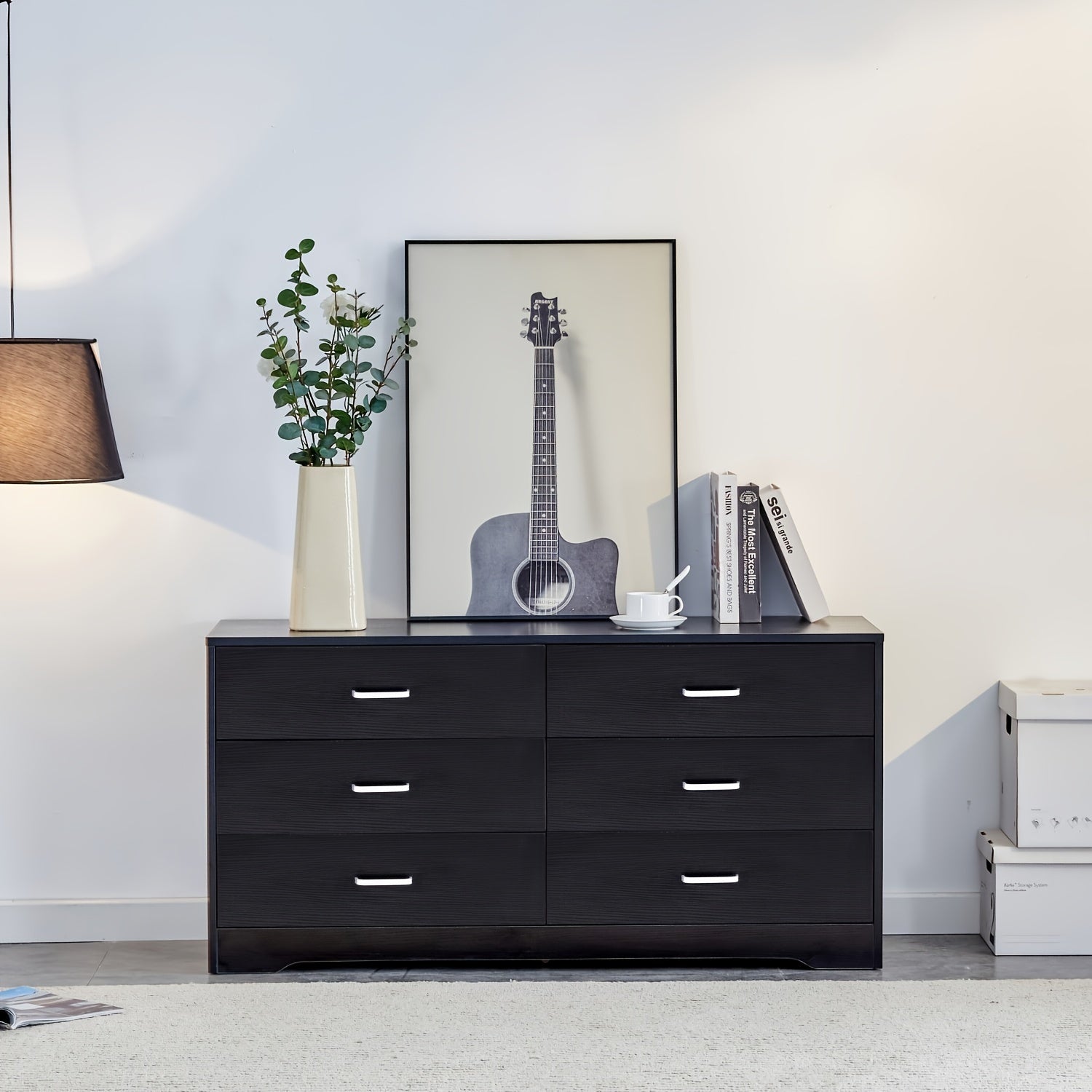 6-Drawer Modern Black Dresser - Spacious Chest Of Drawers With Ample Storage For Perfect Bedroom Furniture, Suitable For Living Room Or Hallway Decoration, Durable & Spacious, Long-Lasting Build For Effortless Organization