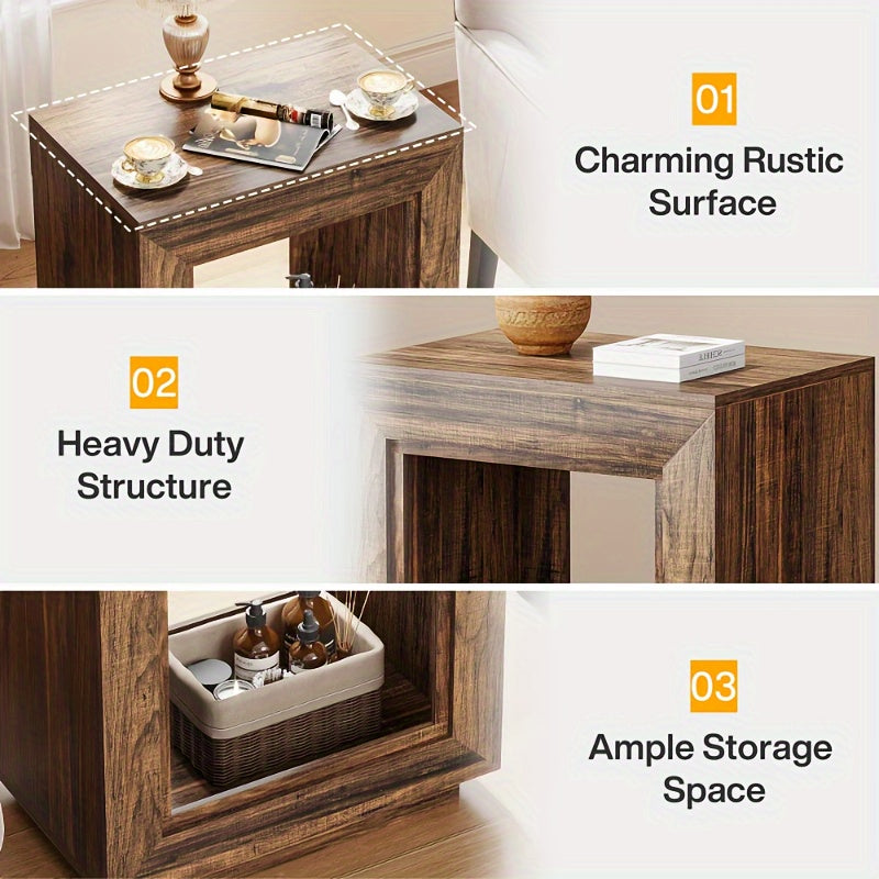 64cm solid wood side table, square side table, bedside table with storage function