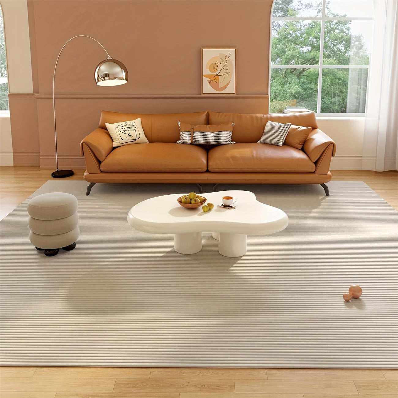 Cream White Coffee Table, Cloud-Shape Cute Coffee Table With 3 Short Legs, Modern Live Round Edge Coffee Table, Funky Minimalist Living Room Low Coffee Table For Sitting On The Floor