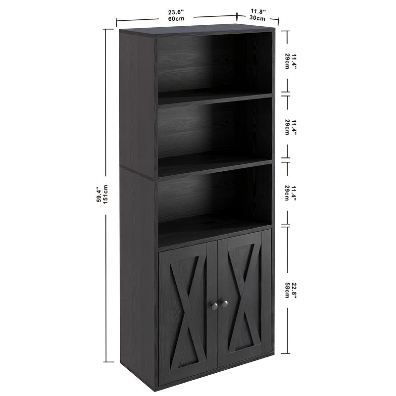 5-Tier Bookcase With Doors, Display Storage Shelves, Bookcase Home Decor Furniture For Office, Living Room, Bedroom