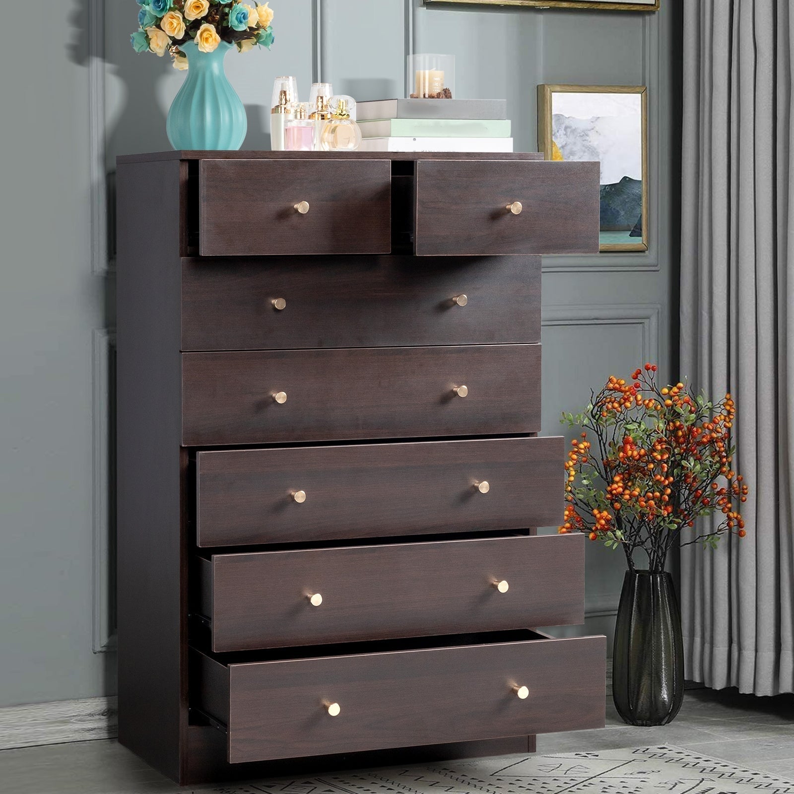 4/ 5/ 6/ 7 Drawer Wood Dresser for Bedroom, Chest of Drawers, Storage Organization Unit for Clothing, Brown