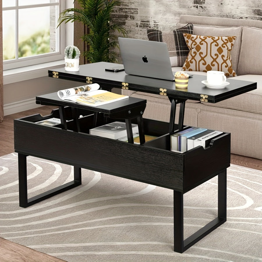 99cm Lift Up Coffee Table With Storage Compartment, Extendable Up To 39.4 * 39.4 Inch