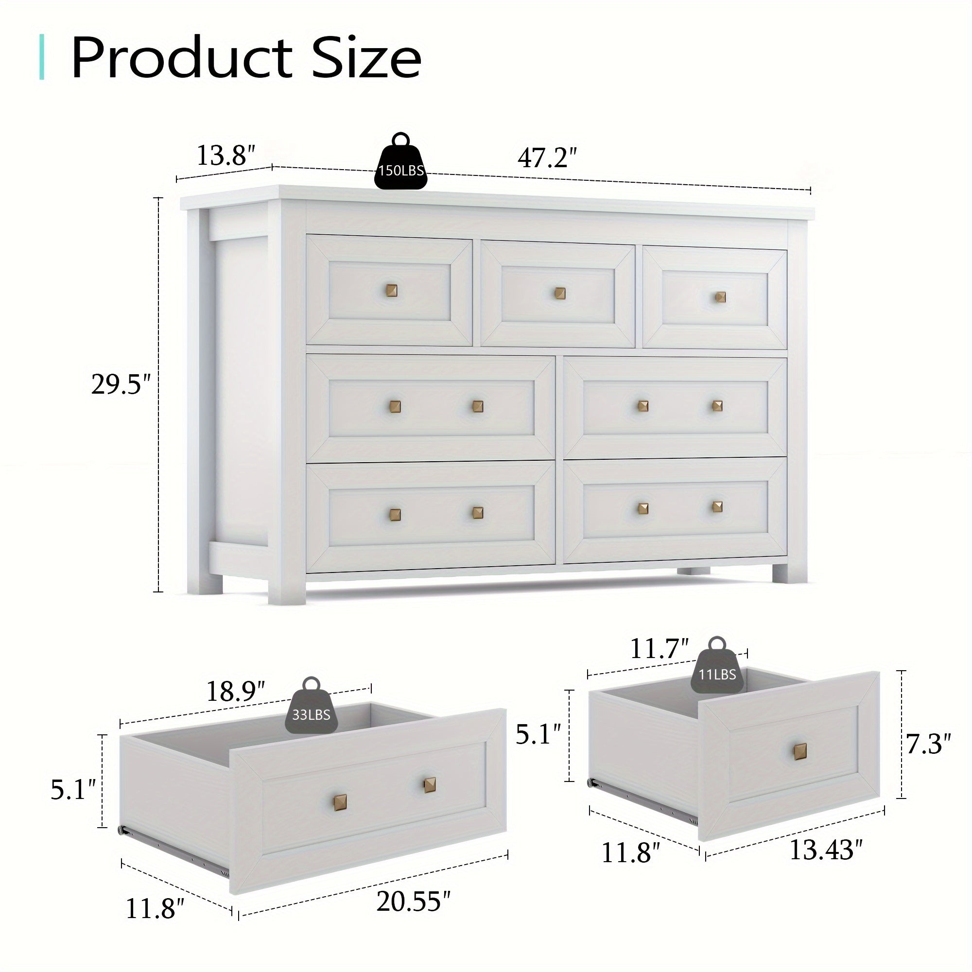 7 Drawer Dresser For Bedroom, Chest Of Drawers, Wide TV Stand, Modern Closet Storage Furniture With Metal Handle And Sturdy Construction, Perfect For Hallway, Living Room