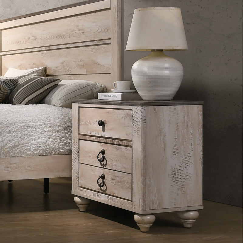 Imerland Contemporary 3-Drawer Nightstand in Antique Brown - Distressed Patched Wood Finish, 29.8"W x 18.25"D x 26.13"H - Elegant Bedroom Storage with Smooth-Gliding Drawers for Lamps, Books & Decor, Bedroom Decor