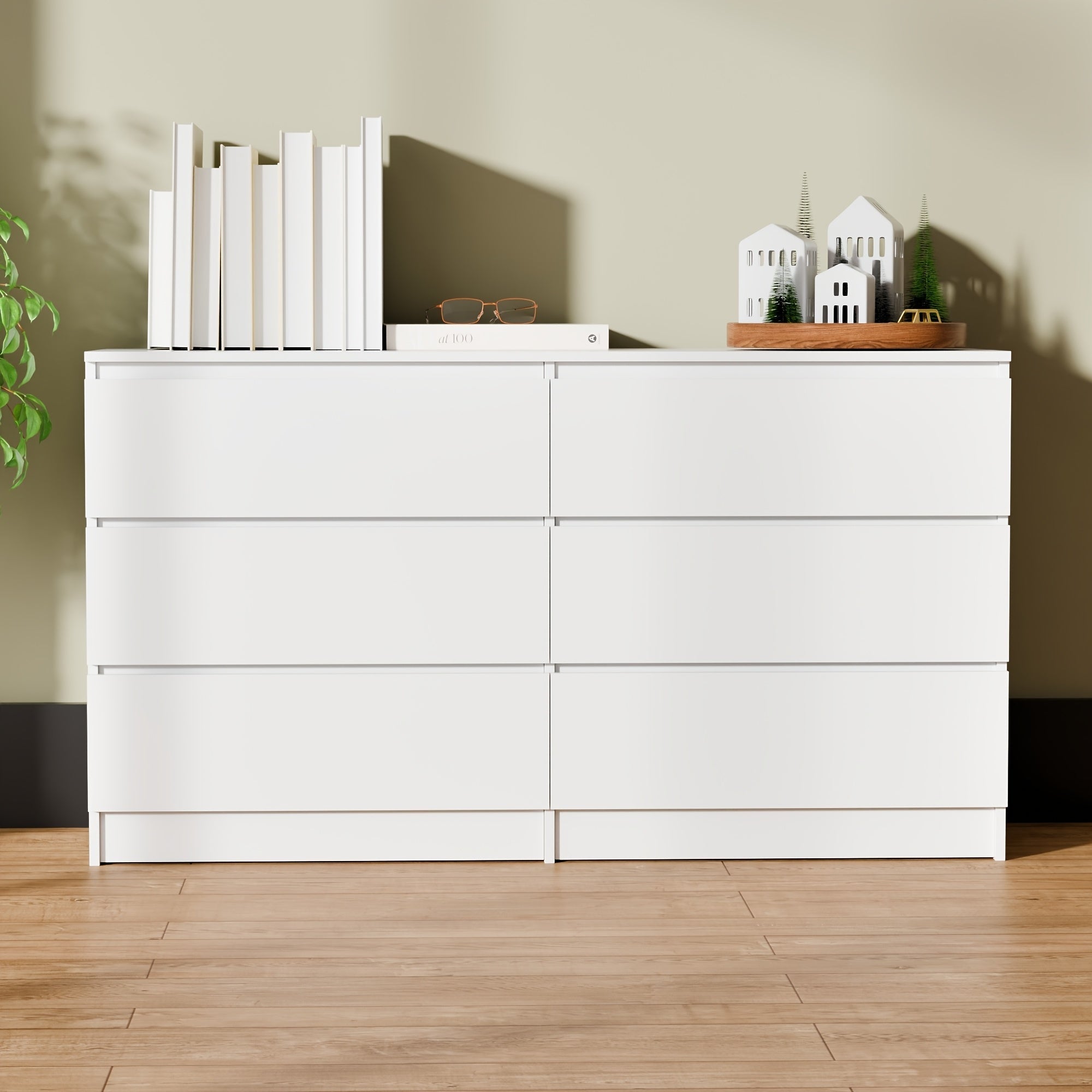 Modern 6-Drawer Wooden Cabinet - Versatile Sideboard, Buffet, Kitchen & Coffee Bar Organizer with Spacious Storage - Easy Clean, Available in White/Black/Oak