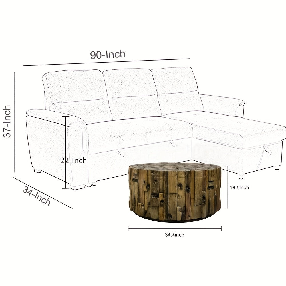 50cm Farmhouse Barrel Shaped Round Coffee Table For Indoors And Outdoors, Round Coffee Table For Living Room, Small Side Table Tea Table End Table