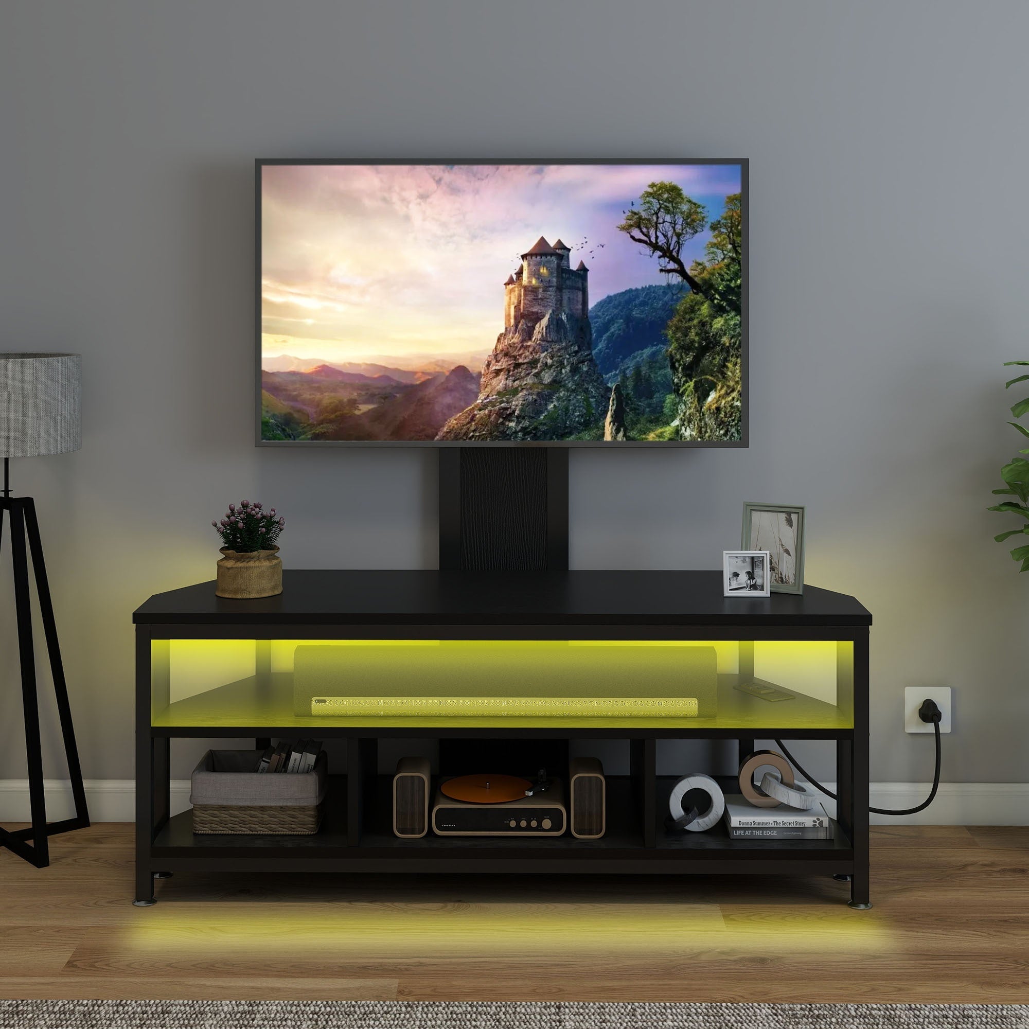 165cm TV Stand with Mount and Power Outlet, Entertainment Center Storage