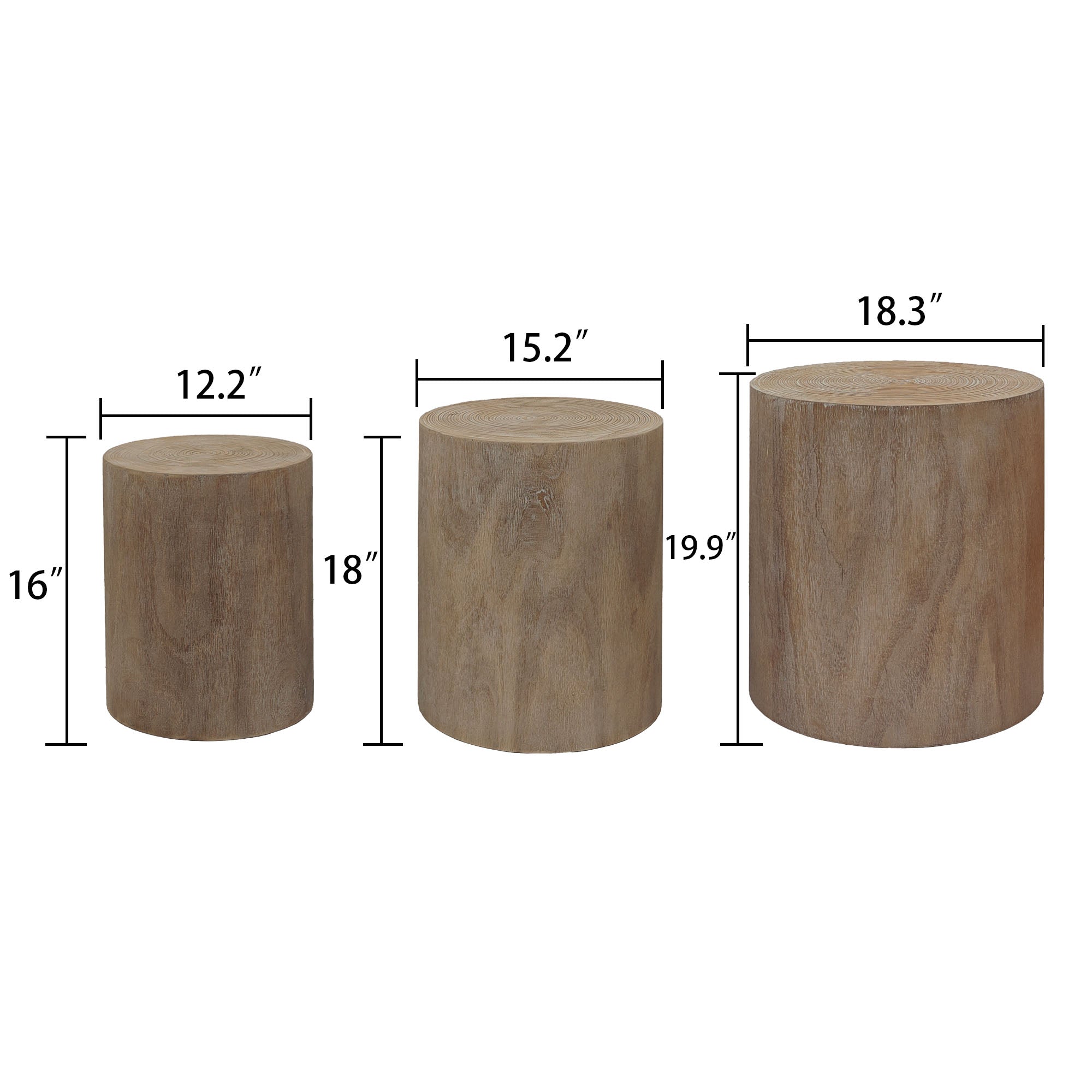 Set of 3 Nautral Wood Coffee Table with clear and visible tree rings