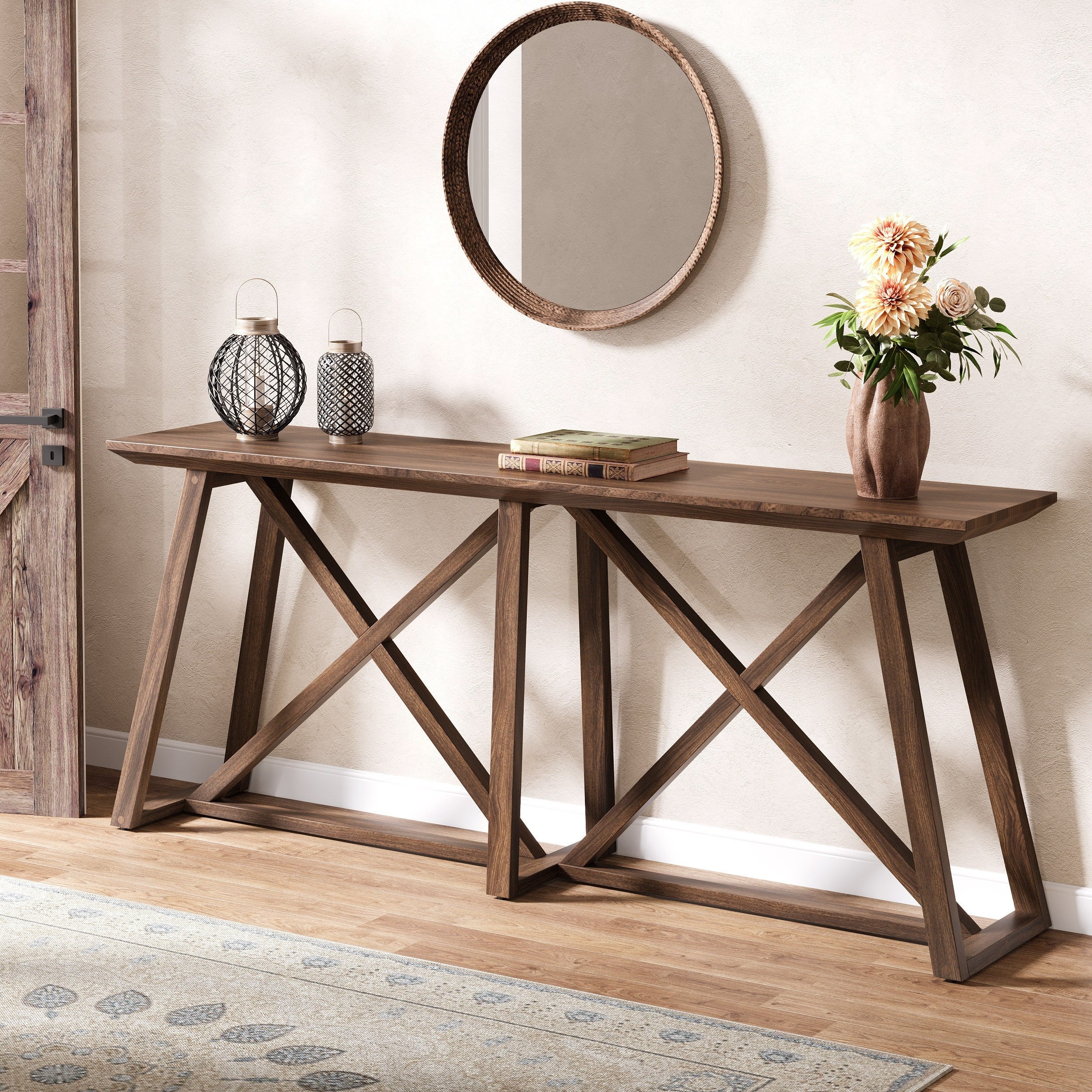 Farmhouse Console Table For Entryway: 180 cm Extra Long Entryway Table, Narrow Wooden Sofa Table Behind Couch For Hallway, Entrance, Foyer, Living Room, Rustic Brown, Halloween Decor, Autumn, Thanksgiving