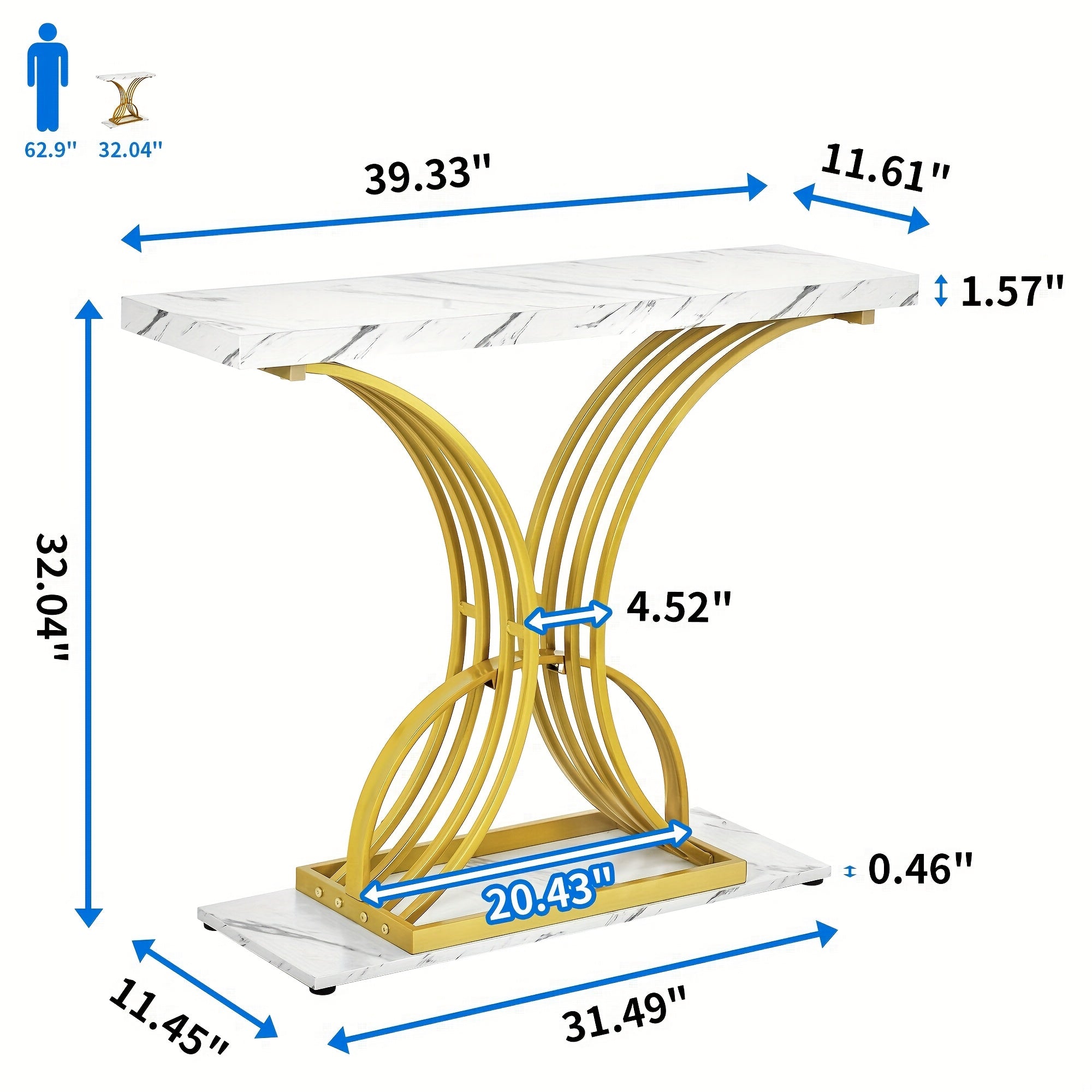 Sleek Golden Accent Console Table with Marble-Like Top for Entryway (120 cm)