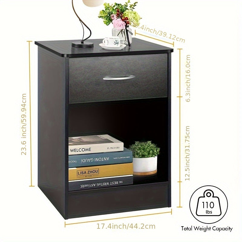 Black Nightstand With Drawer, Bedside Table Side Table For Small Place, Bed Table End Tables For Living Room Bedroom