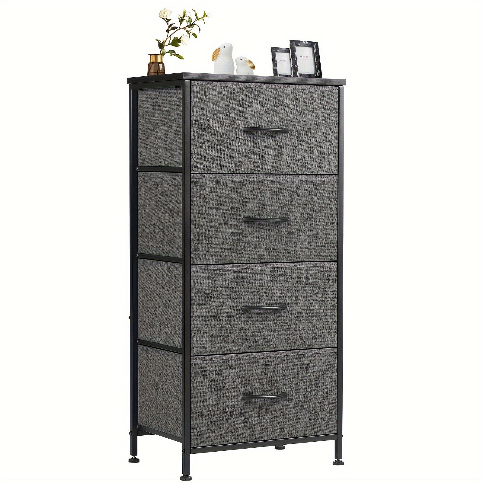 Idle Way Dresser For Bedroom With 4 Drawers, Storage Cabinet, Skinny Tower Organizer Unit, Fabric Storage, Chest Of Drawers With Wooden Top For Closet, Laundry, Living Room, Hallway, Office, Brown, Black Grey White For Lab