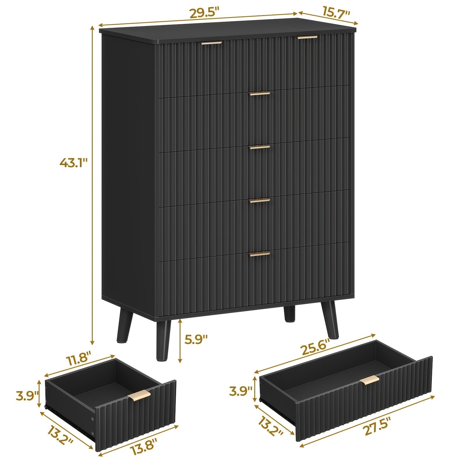 Dresser For Bedroom, Fluted Design Dresser With 6 Drawers, Modern Tall Chest Of Drawers With Metal Handles, Organizer Storage Cabinet For Living Room, Hallway, Vanity Dressing Table