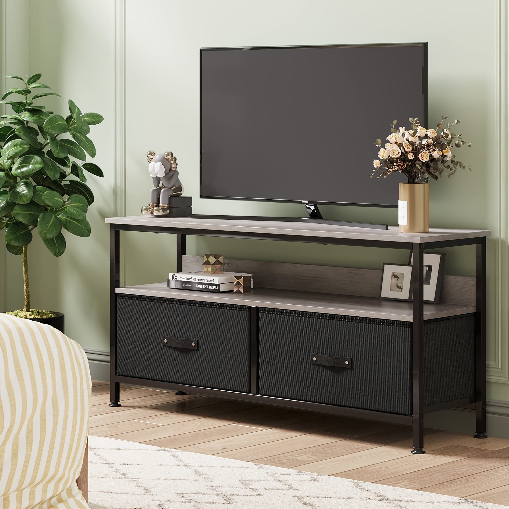 Dresser TV Stand, Entertainment Center With Storage, 127cm TV Stand For Bedroom Small TV Stand Dresser With Drawers And Shelves, TV & Media Console Table Furniture For Living Room, Black