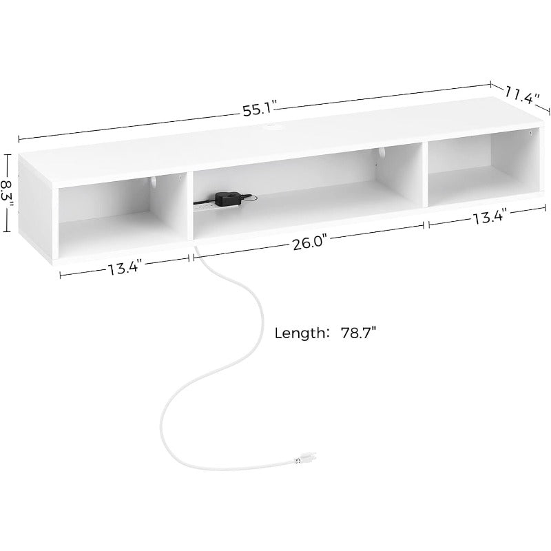 Television Stands, Floating TV Stand, TV Stand with Power Outlet, Floating TV Stand with RGB Lights,Wall Mounted TV Shelf, White Media Console with Storage Shelf, Entertainment Shelf Under TV for Entertainment Center, Living