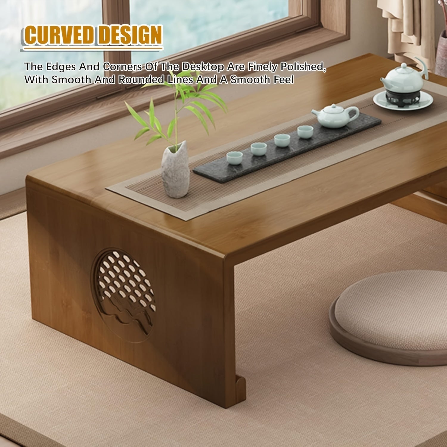 Japanese Folding Coffee Table Foldable Floor Table Bamboo Low Table For Living Room, Dining Room, Tea, Tatami, Home Decoration