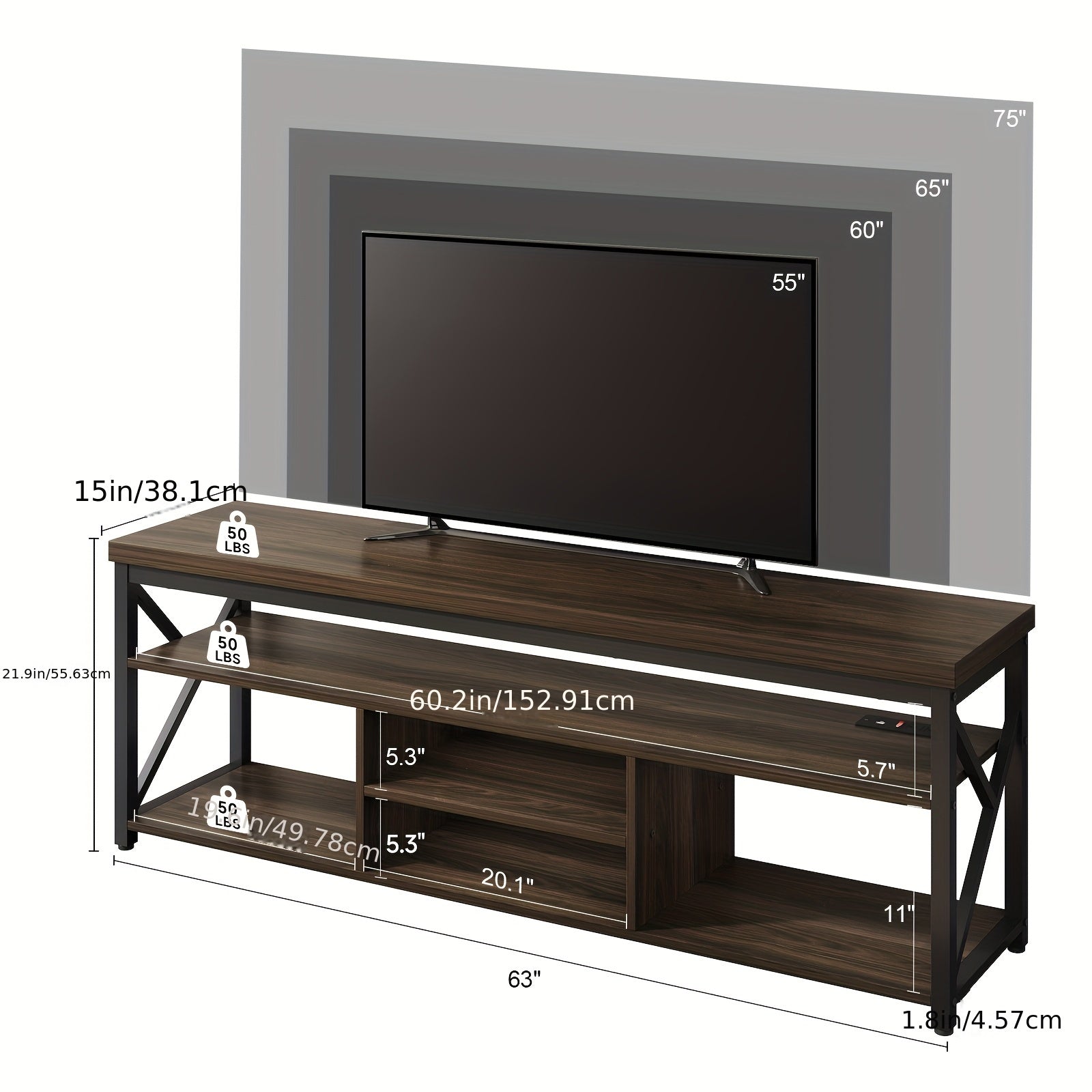 TV Stand for TVs Up to 70 Inch, Sofa Table Industrial Wood Entertainment Center with 3 Tier Wood Storage Shelf, TV Media Console for Living Room And Bedroom, Black And Brown