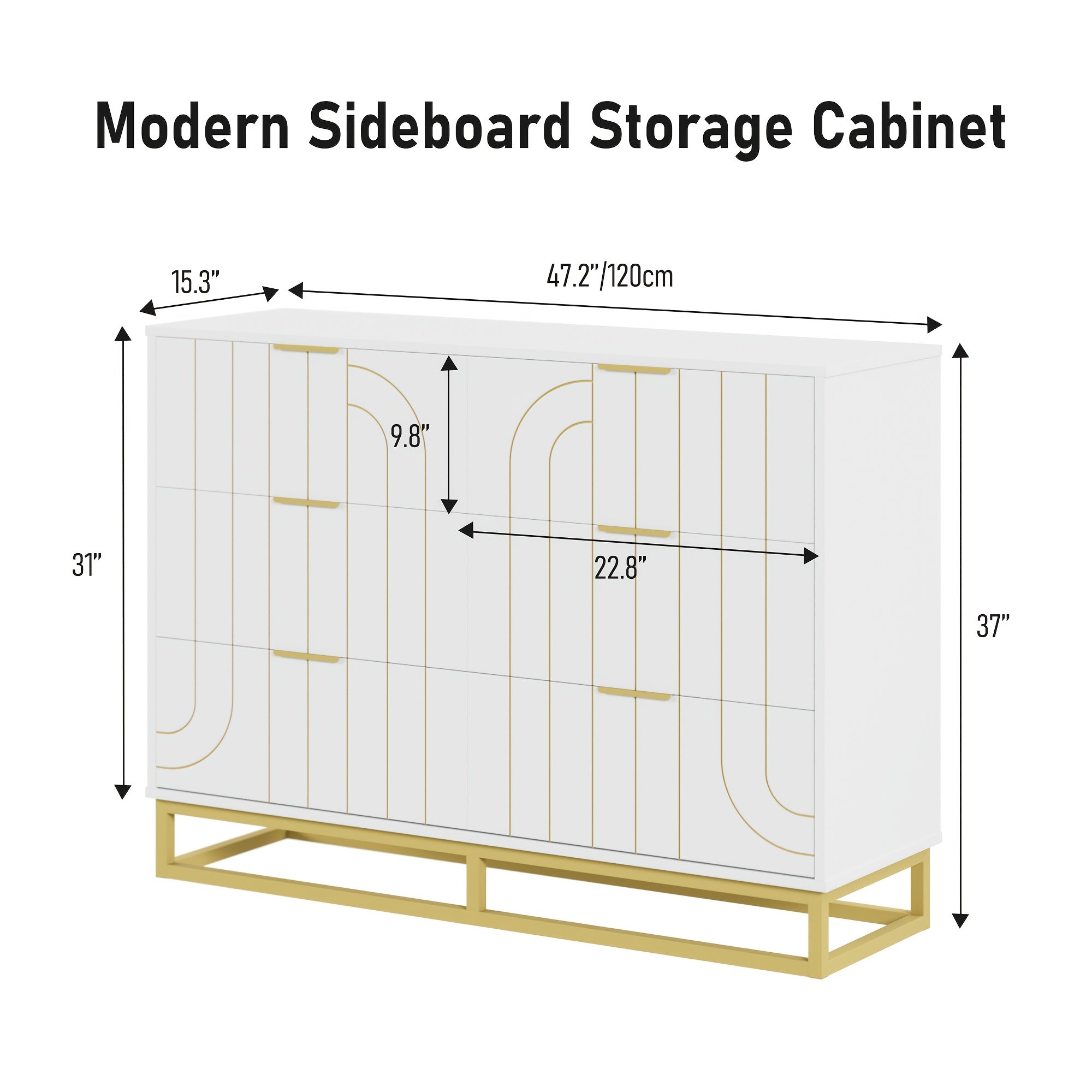 Modern 6-Drawer Wood Dresser with Metal Base, Large TV Stand and File Cabinet Organizer for Bedroom, Living Room, Hallway, Entryway - Mixed Color, Painted Finish