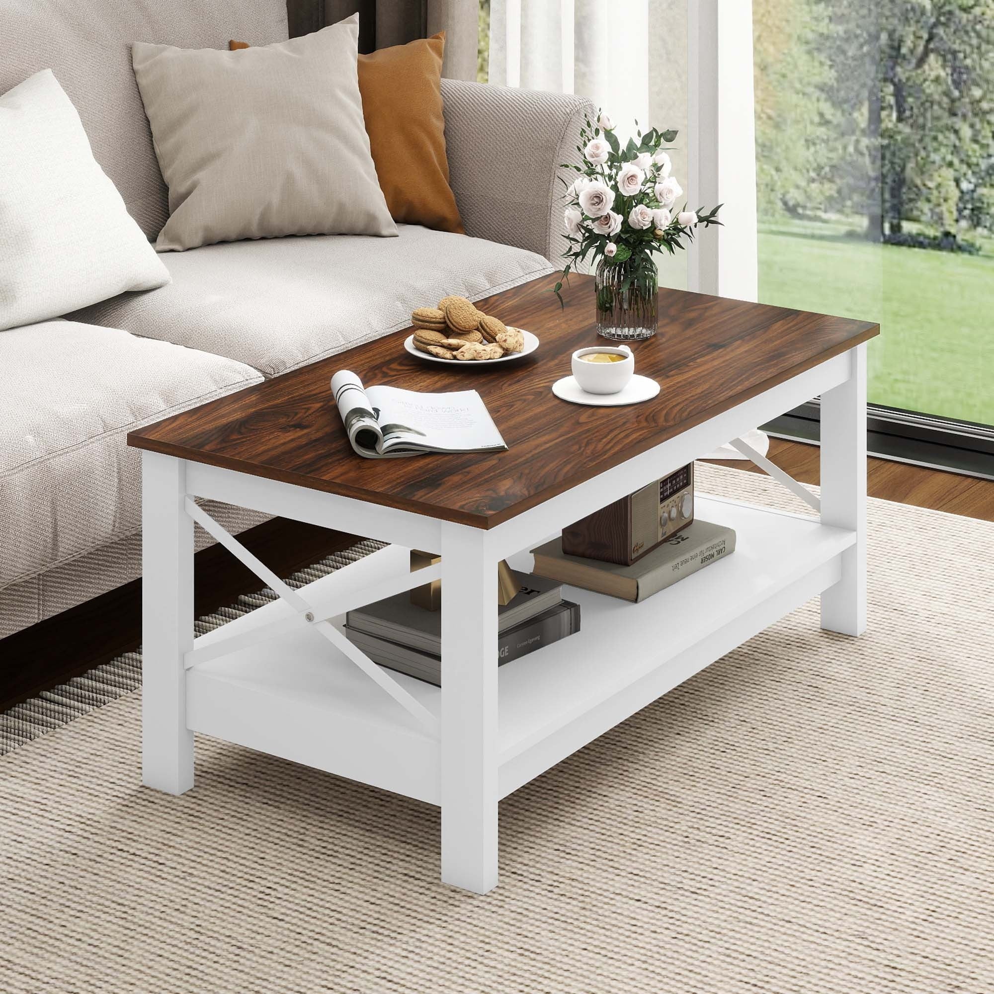 Modern Coffee Table with Storage Shelf - Classic Wooden Accent Sofa End Table for Living Room, Perfect Gift for Thanksgiving, Christmas, Halloween