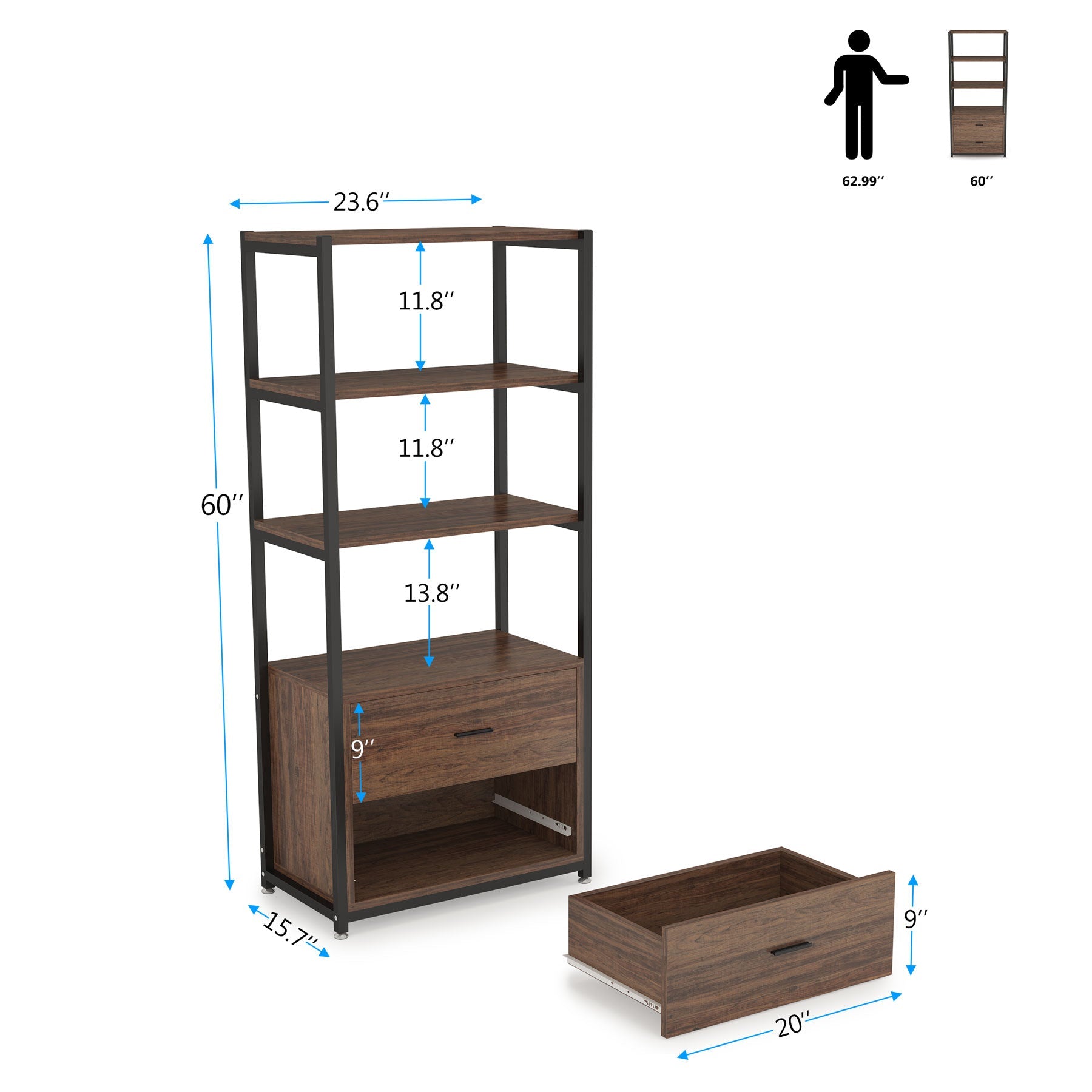 4-Tier Bookshelf Etagere Display Bookcase with 2 Drawers (cm)